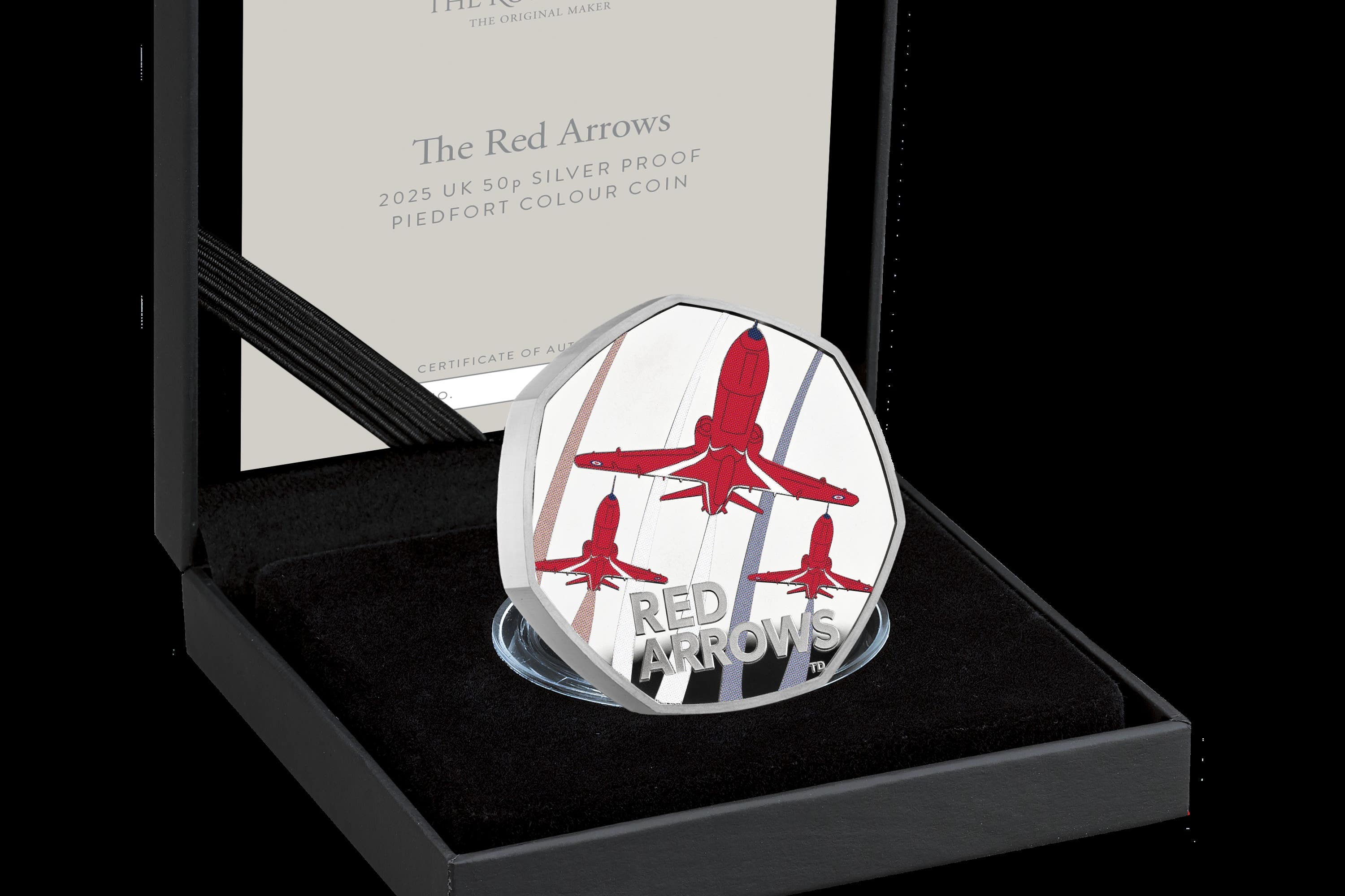 Colour versions of the Royal Mint Red Arrows coin are available (Royal Mint/PA)