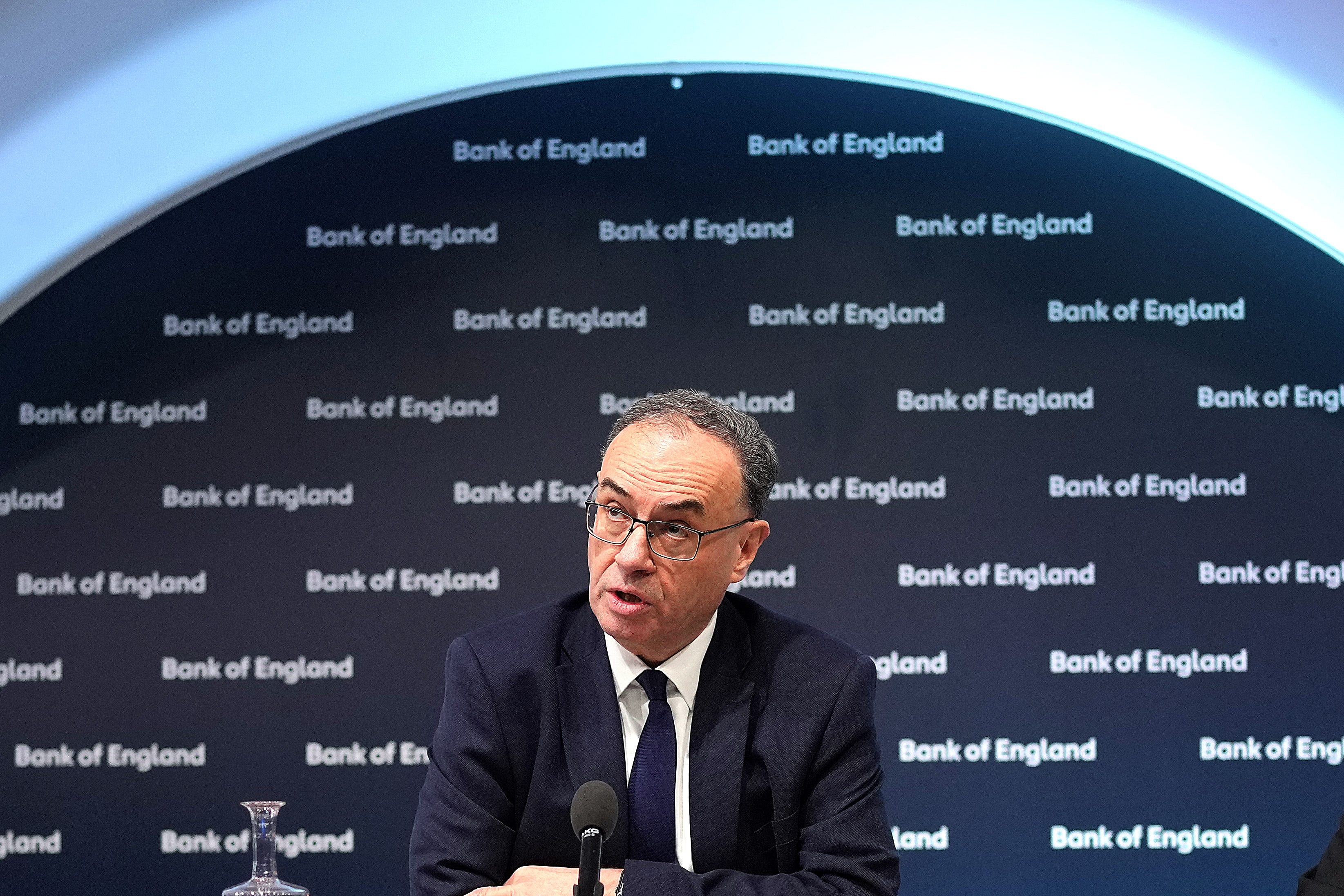 Andrew Bailey, Governor of the Bank of England, during the monetary policy report press conference (Kin Cheung/PA)