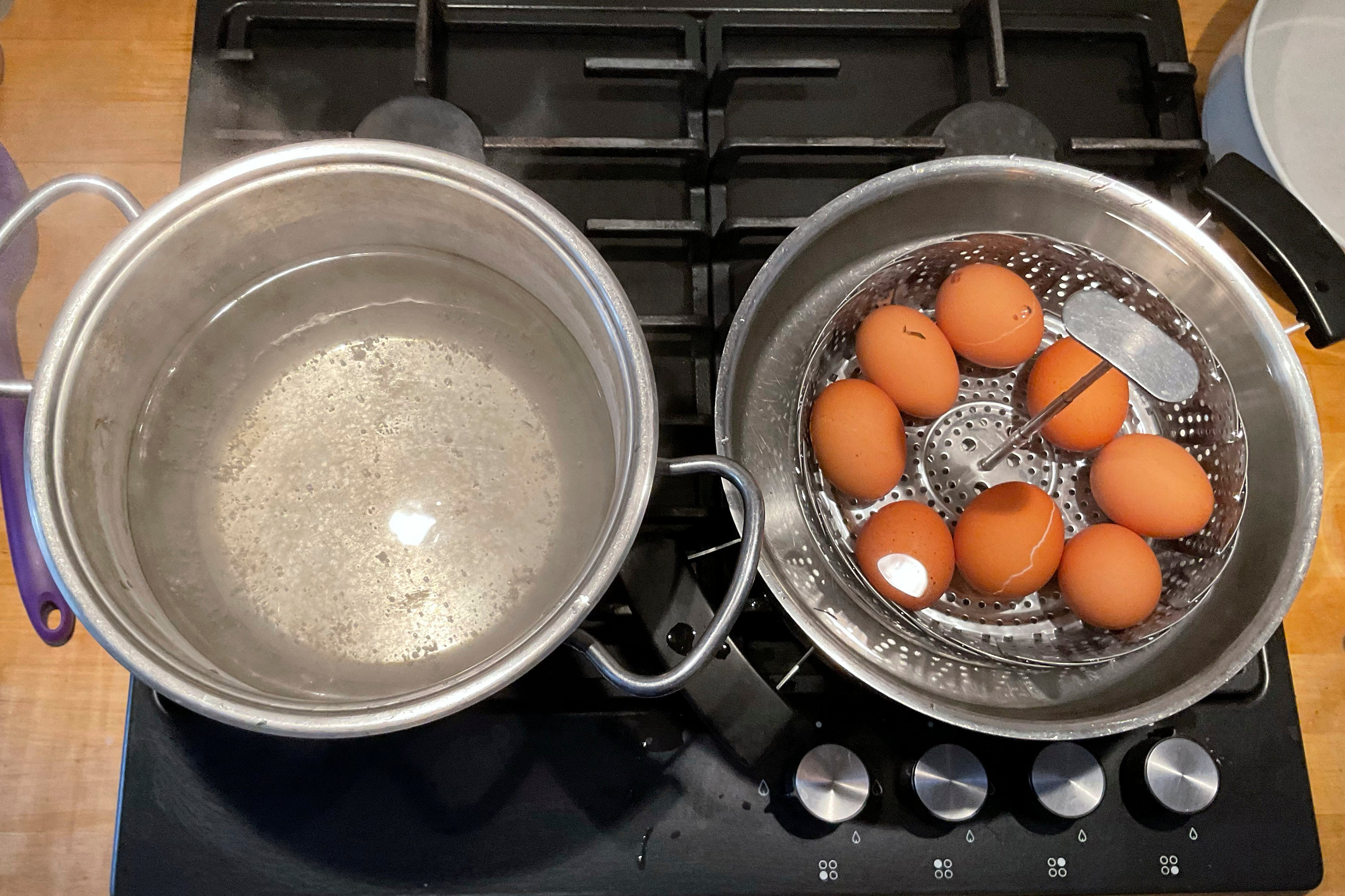 Researchers used two pots, one with boiling water and one with lukewarm water, to cook the eggs