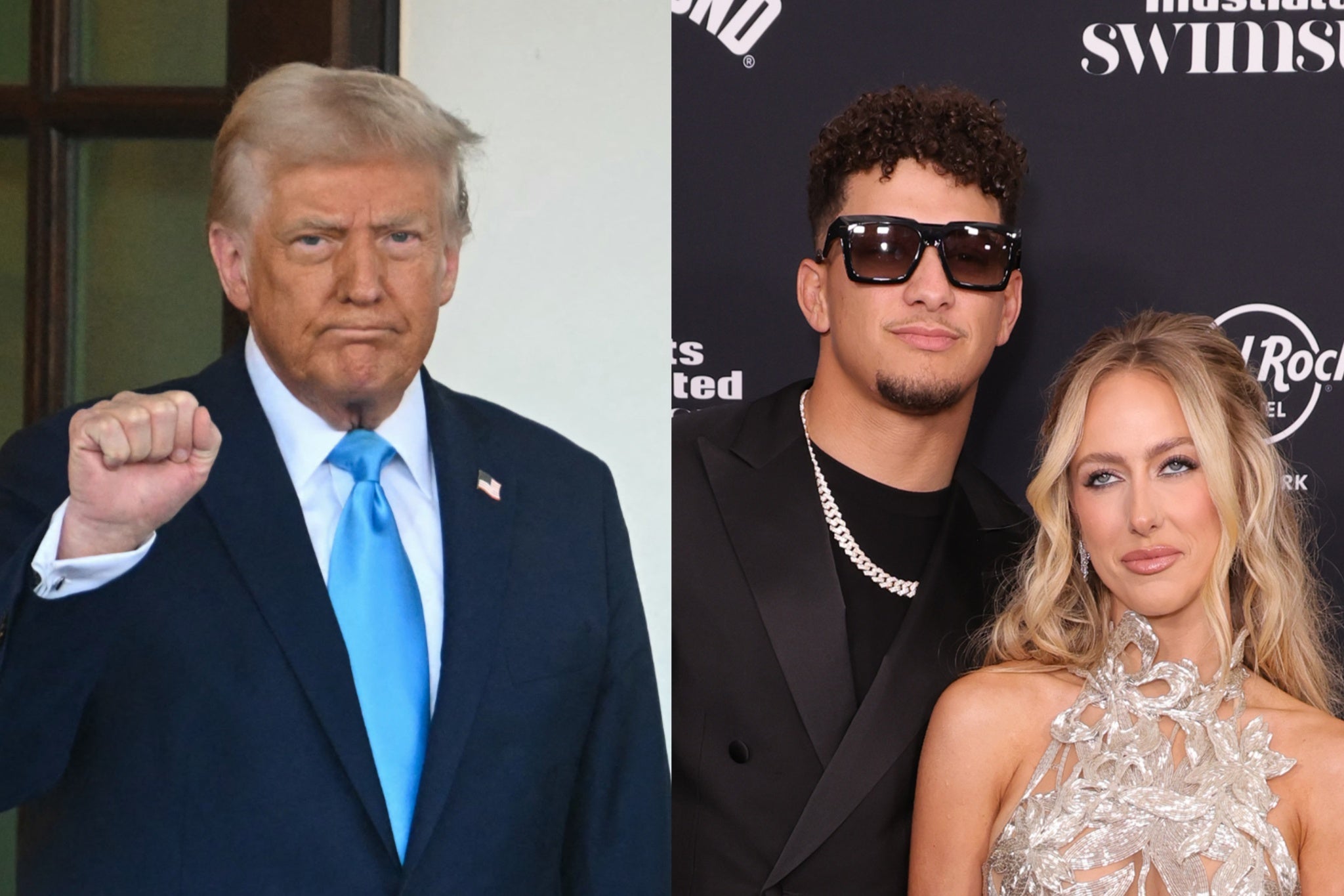 Donald Trump (left) congratulated Patrick and Brittany Mahomes on the birth of their third child