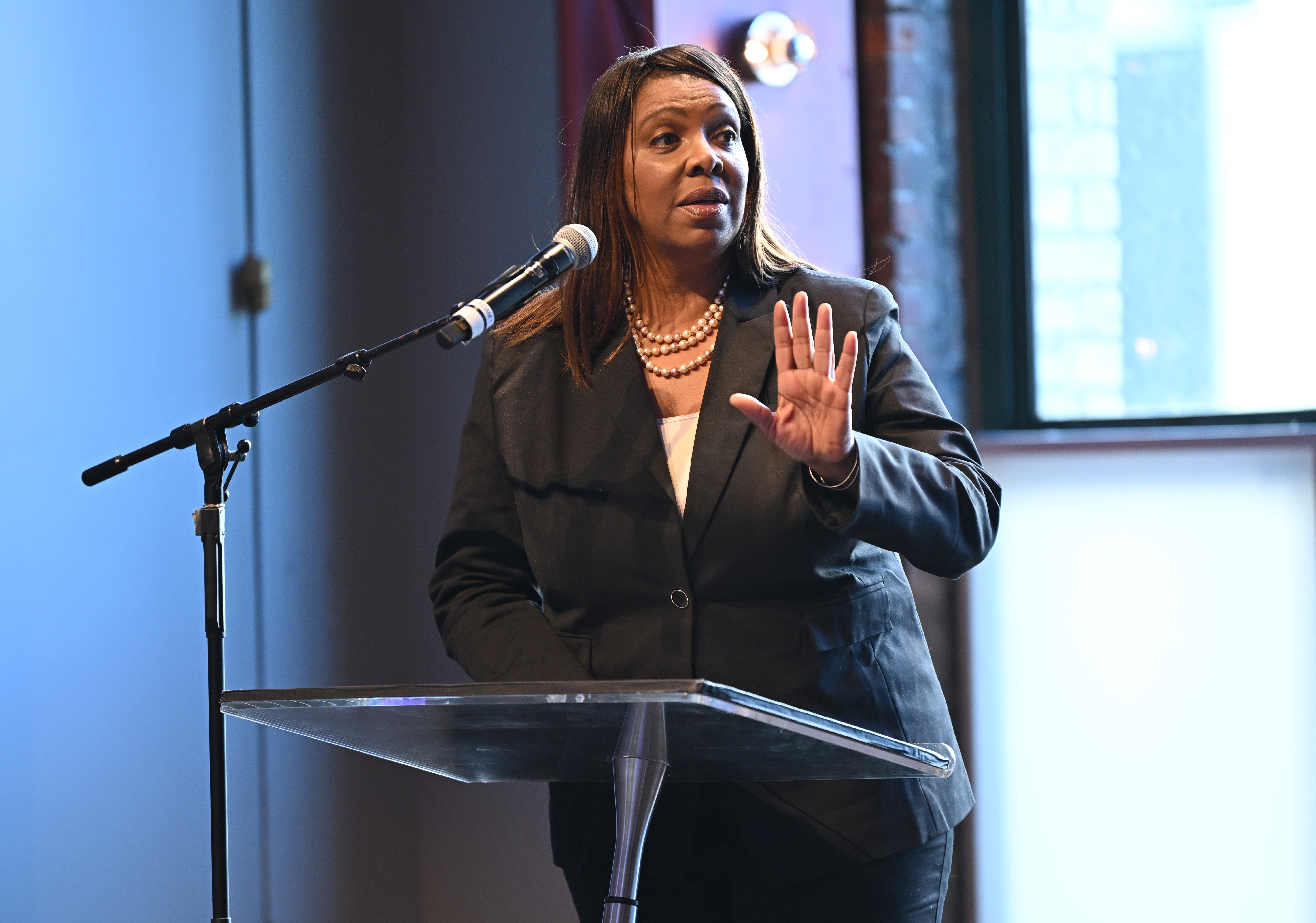 Attorney General of New York Letitia James speaks onstage during the 39th Annual Brooklyn Tribute to Dr. Martin Luther King, Jr. at BAM Peter Jay Sharp Building on January 20, 2025, in New York City. She has warned hospitals not to cease providing gender-affirming care