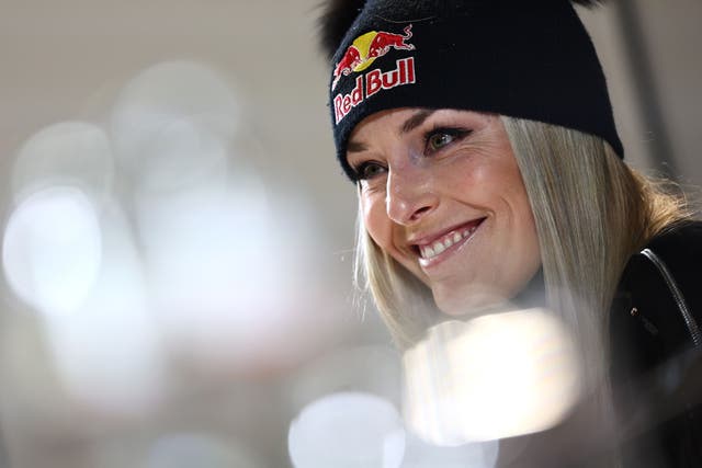 <p>Lindsey Vonn of USA smiles during a press conference a day before the start of the 2025 FIS Alpine Skiing World Championships</p>