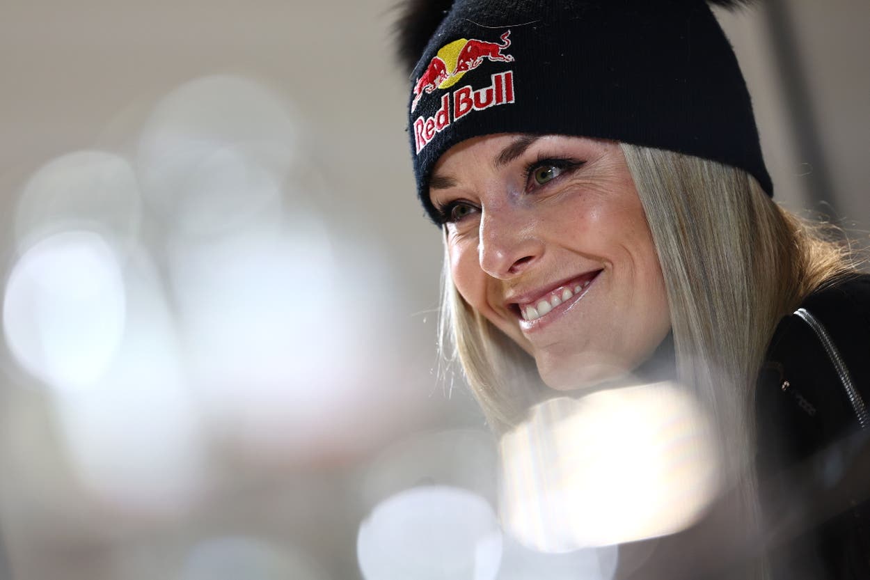 Lindsey Vonn of USA smiles during a press conference a day before the start of the 2025 FIS Alpine Skiing World Championships (EPA)