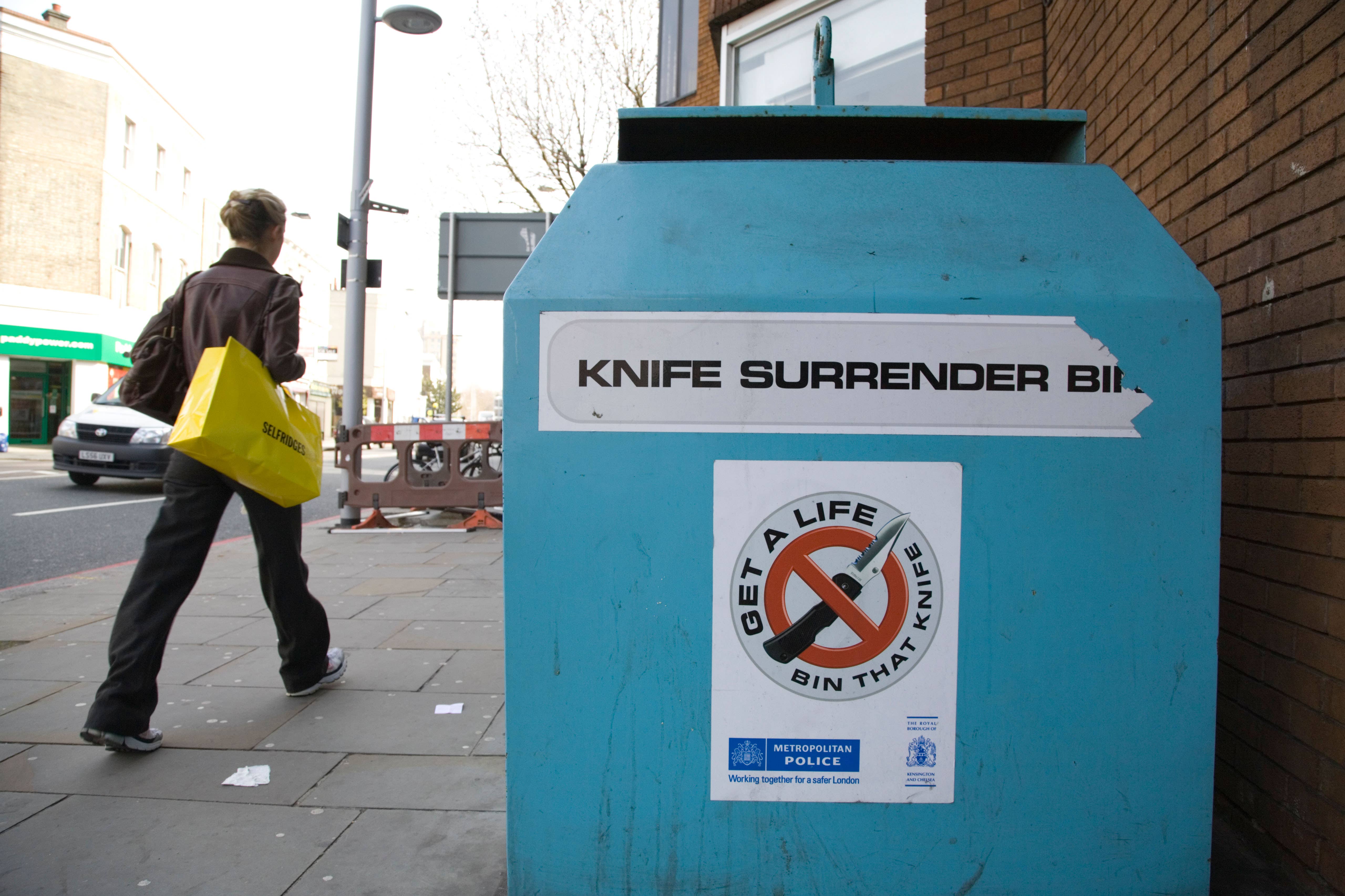 A ‘knife surrender’ bin in Chelsea, London (Andrew Parker/Alamy)