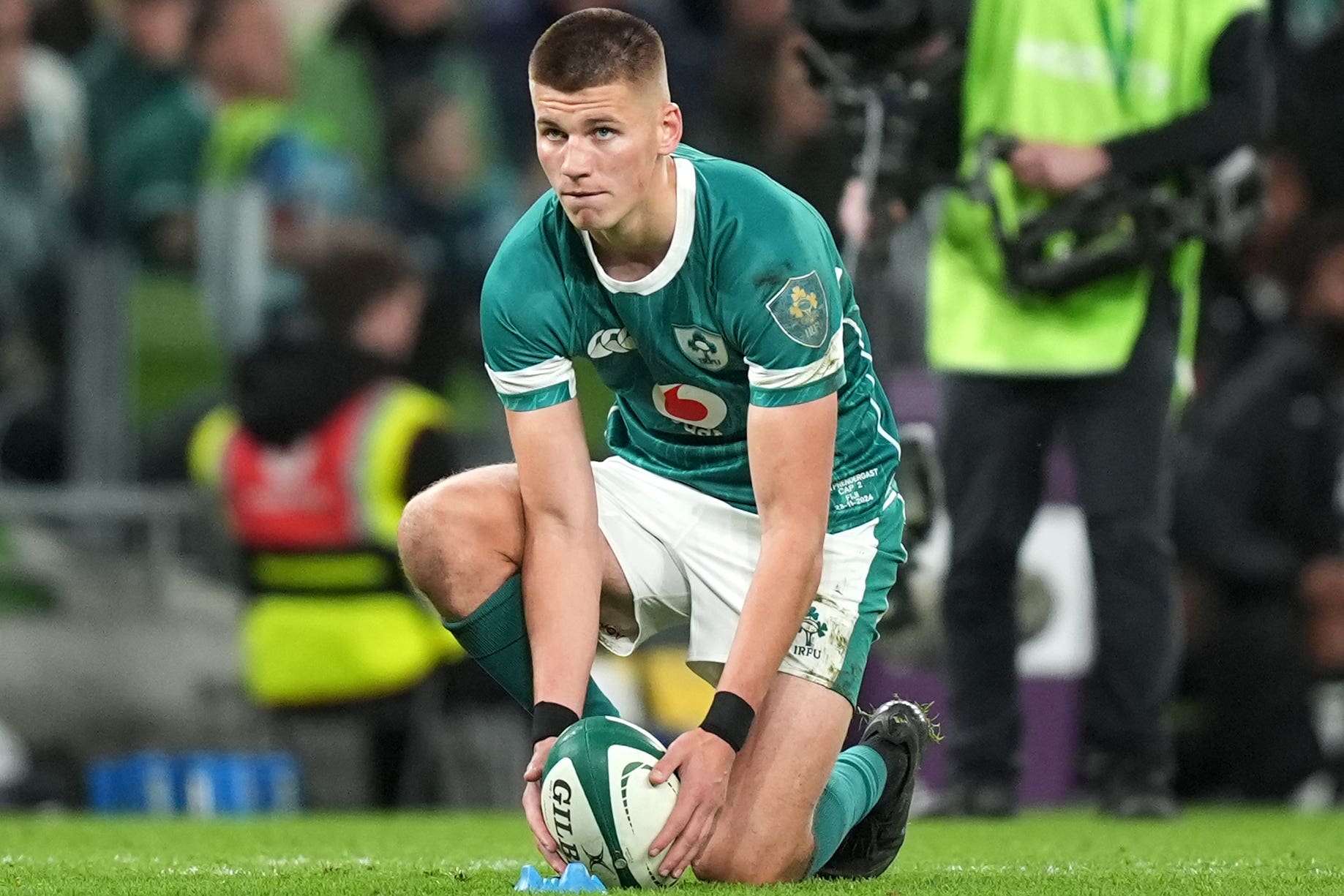 Sam Prendergast has been retained at fly-half for Ireland’s Guinness Six Nations game away to Scotland (Niall Carson/PA)