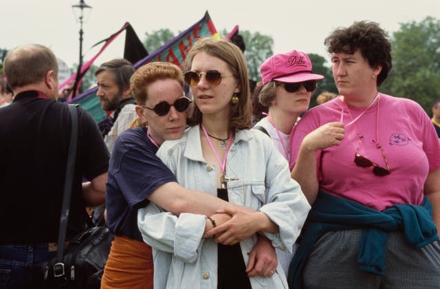 <p>A couple at the Lesbian and Gay Pride event, London, 1994 </p>