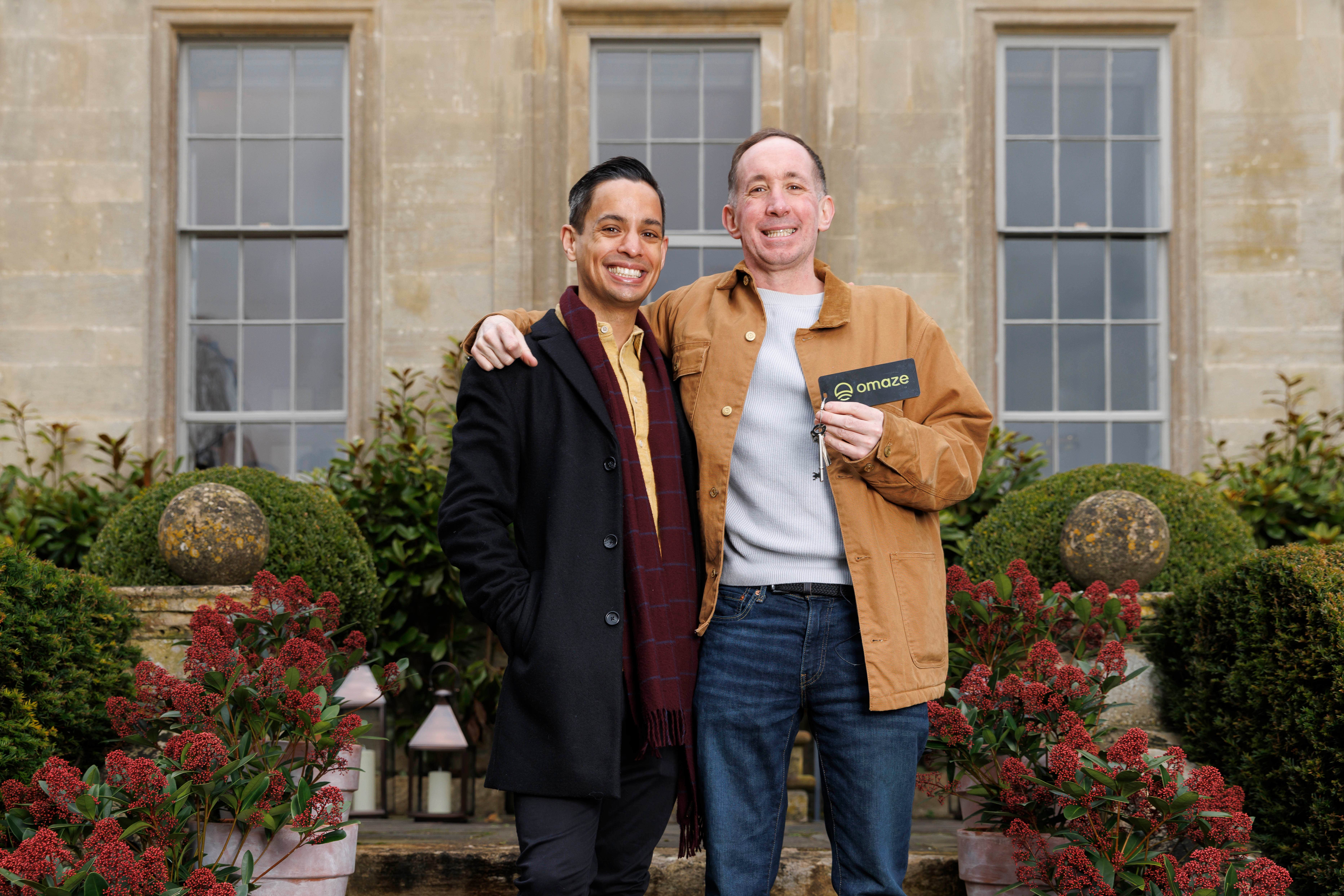 Paul Knight and partner Justin Snowdon at their new £4 million home in Bath (Omaze/PA)
