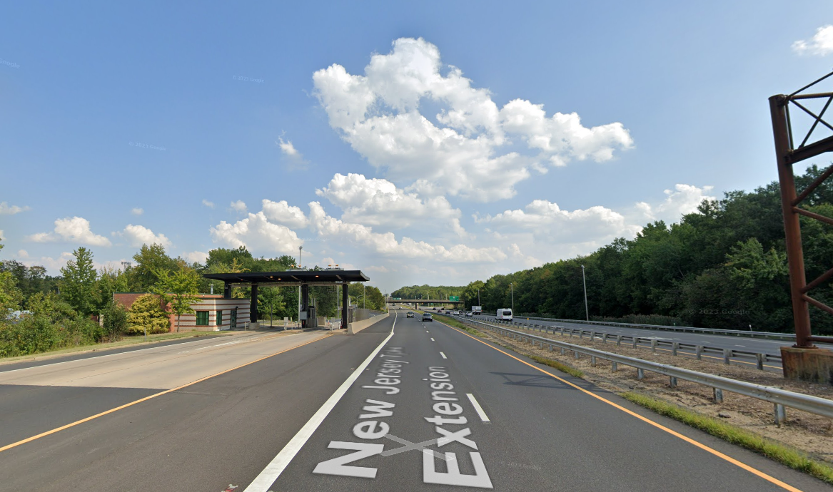 Cheryl Lynn Rhines was forced to pull over in 2017 at the New Jersey Turnpike extension (pictured) after she suffered a serious stroke – now troopers are having to pay damages
