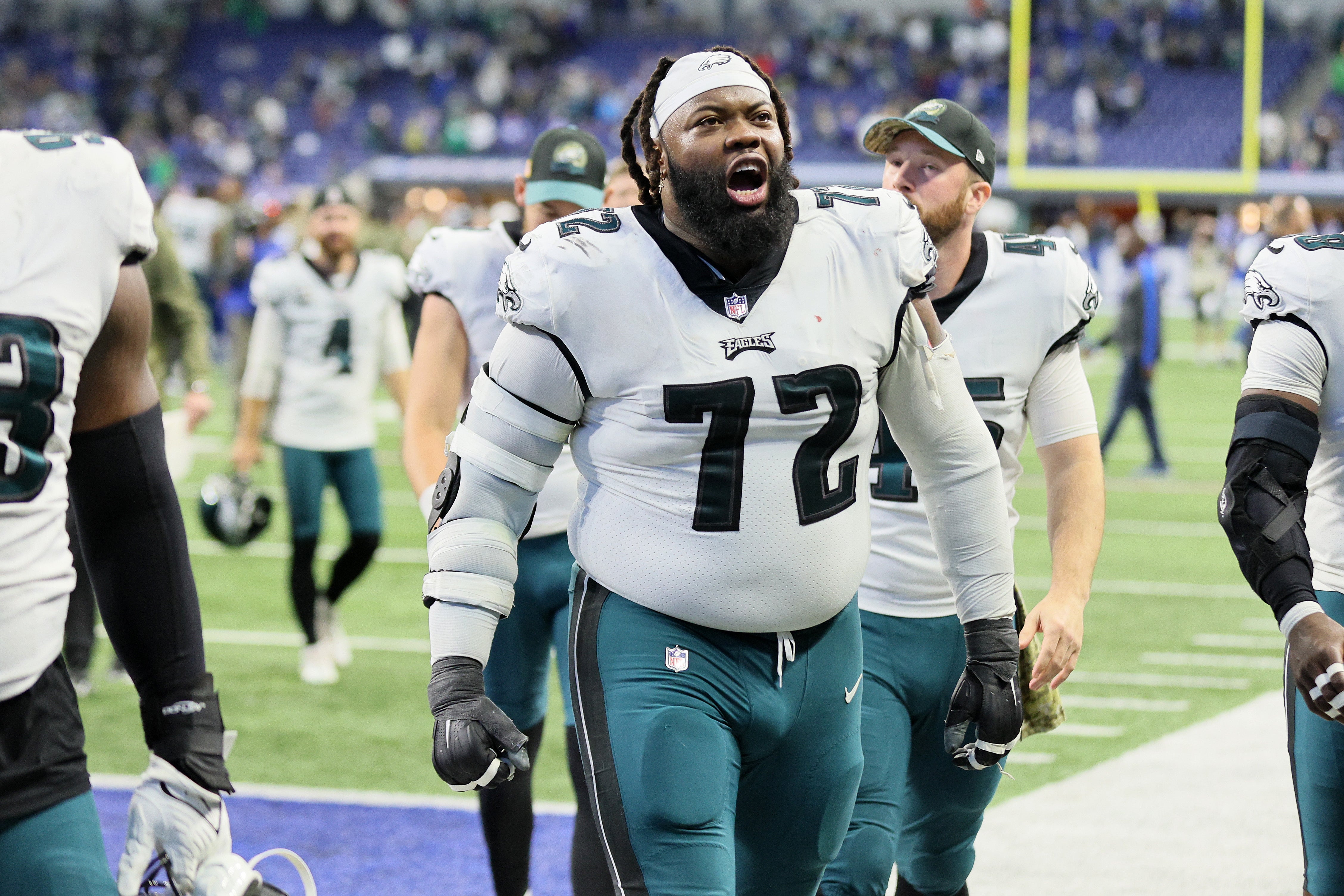 Linval Joseph of the Philadelphia Eagles at the Indianapolis Colts at Lucas Oil Stadium on November 20, 2022