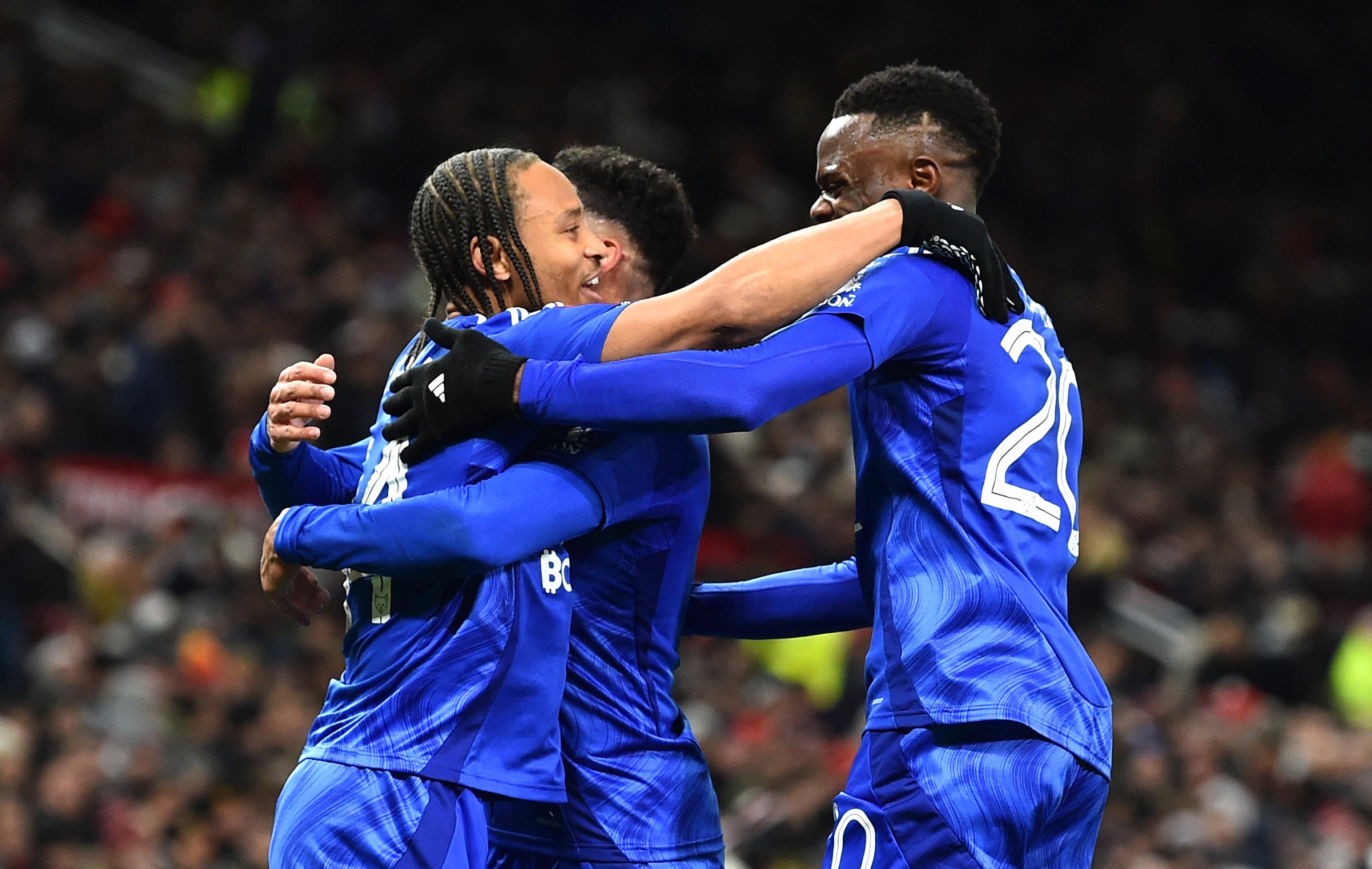 Bobby De Cordova-Reid, left, celebrates after putting Leicester in front