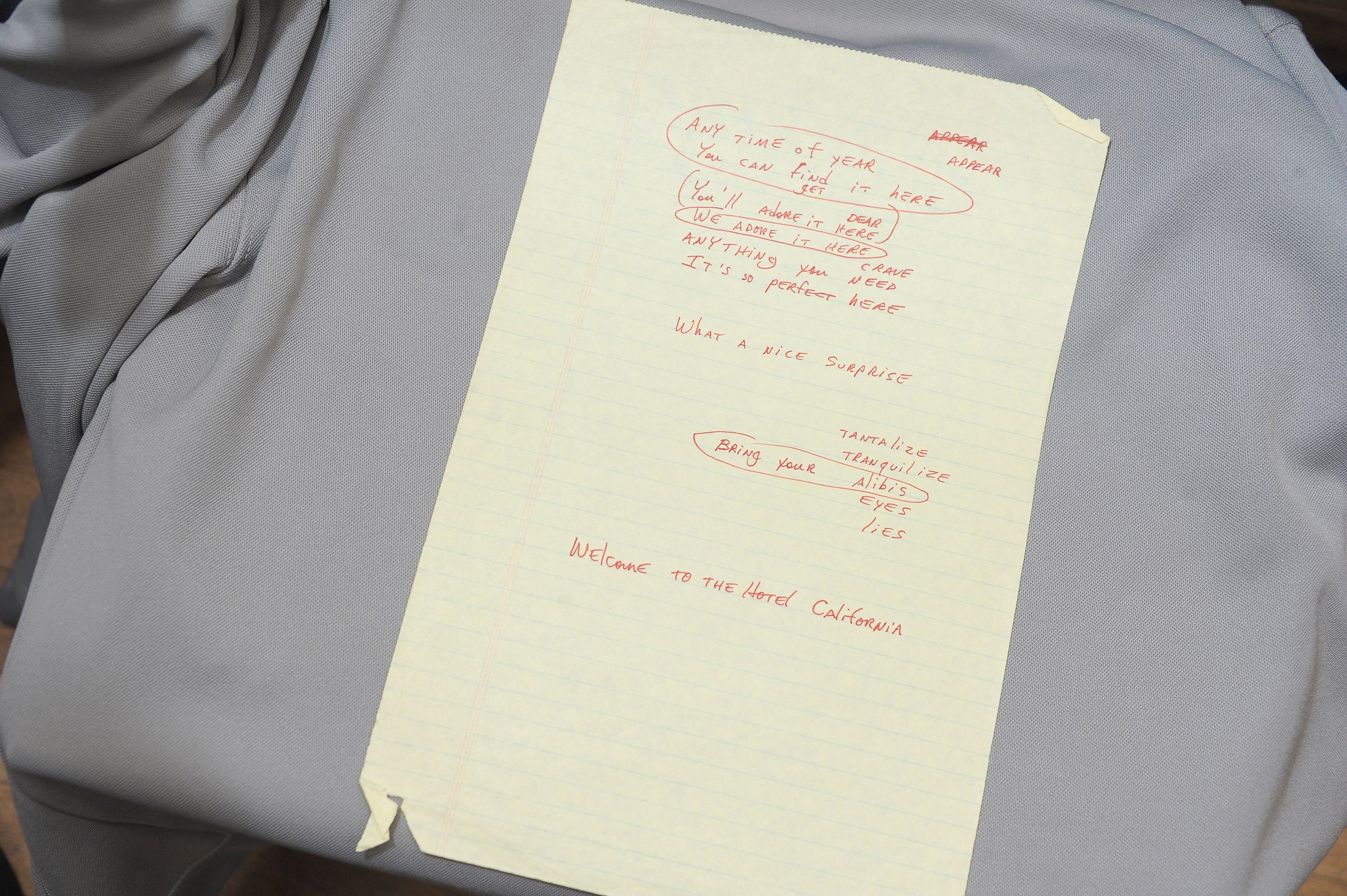 The lyrics in question first went up for auction in 2012