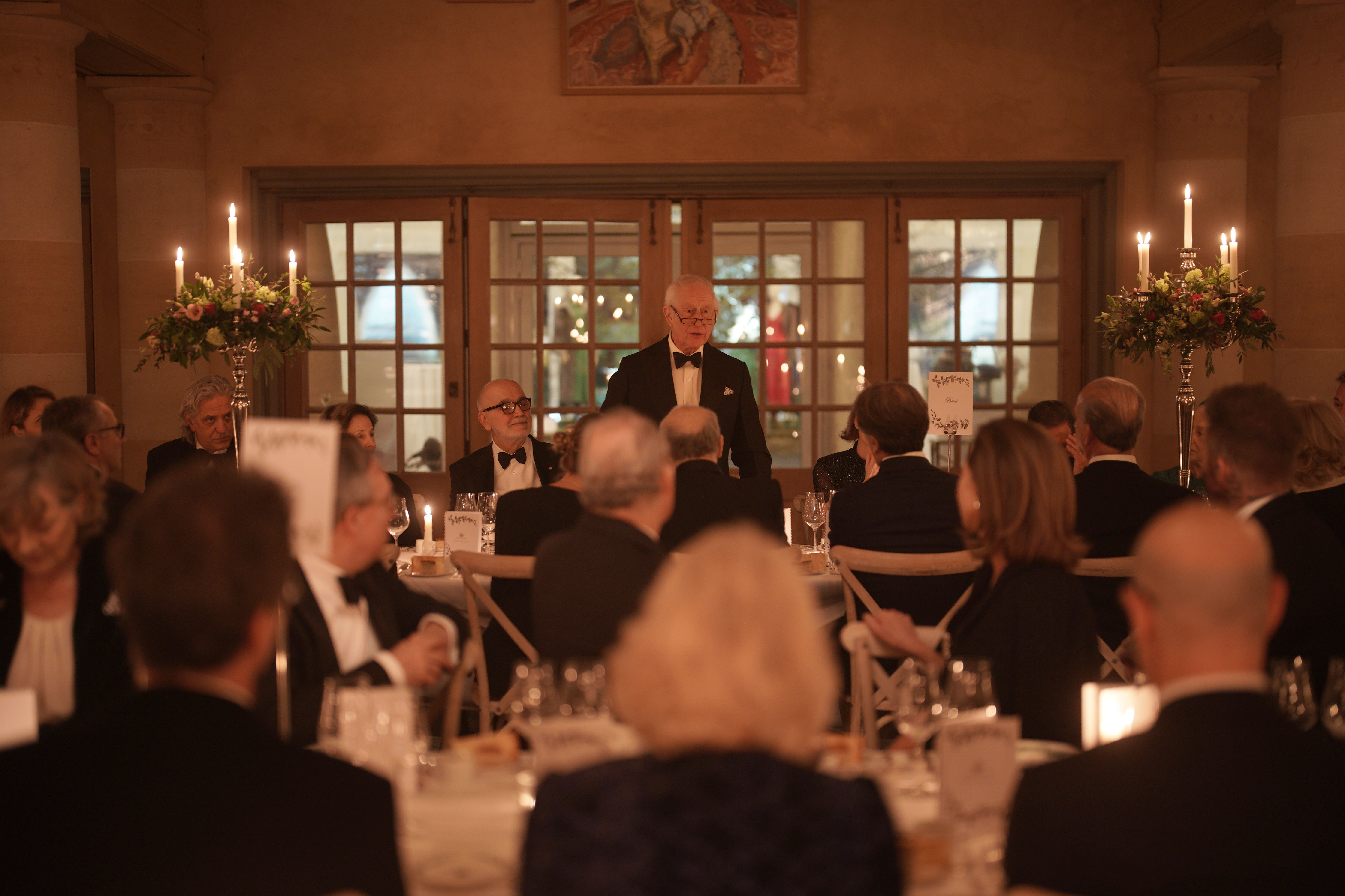 The King delivers a speech during the dinner (Ben Birchall/PA)