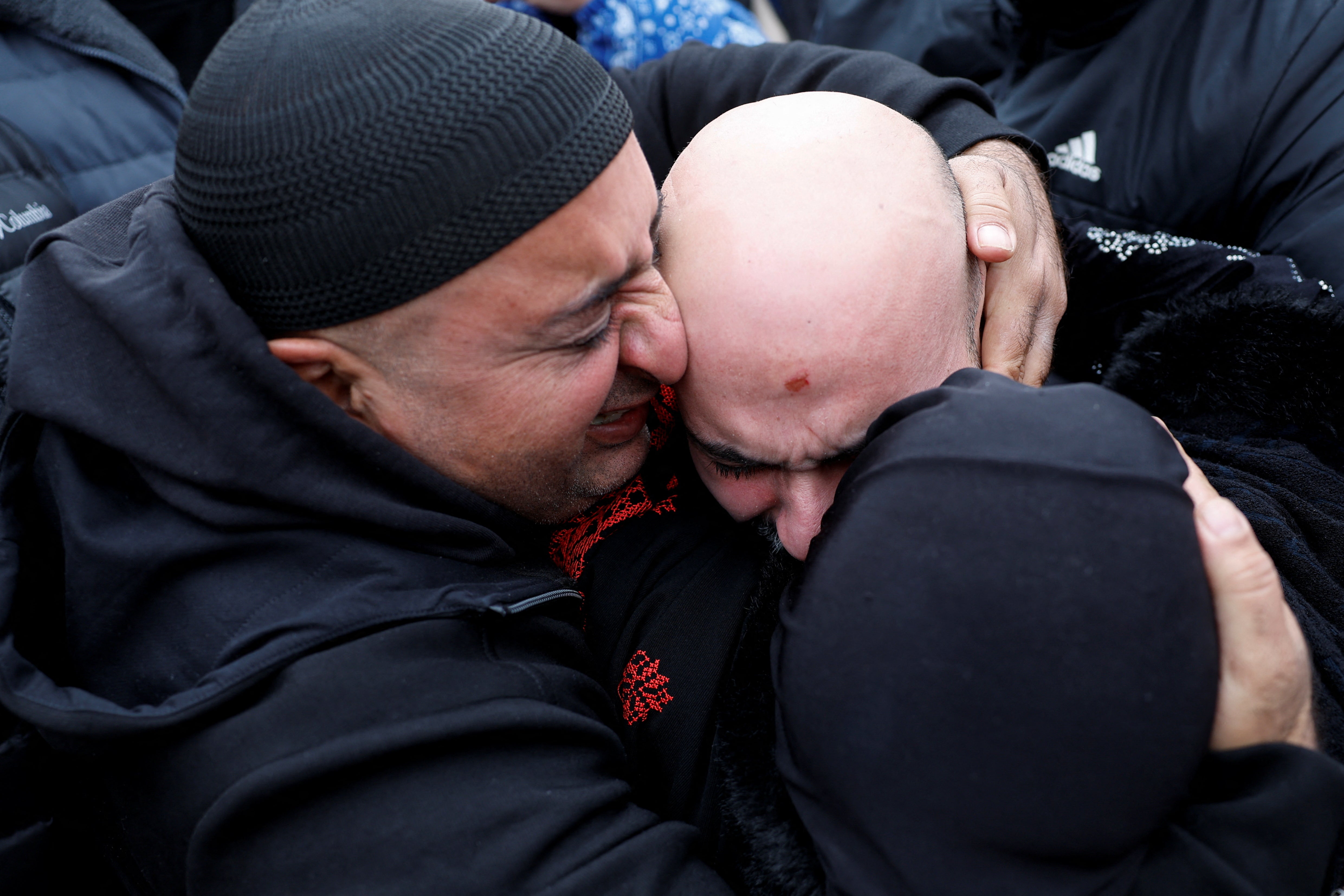 A freed Palestinian is greeted after being released from an Israeli jail
