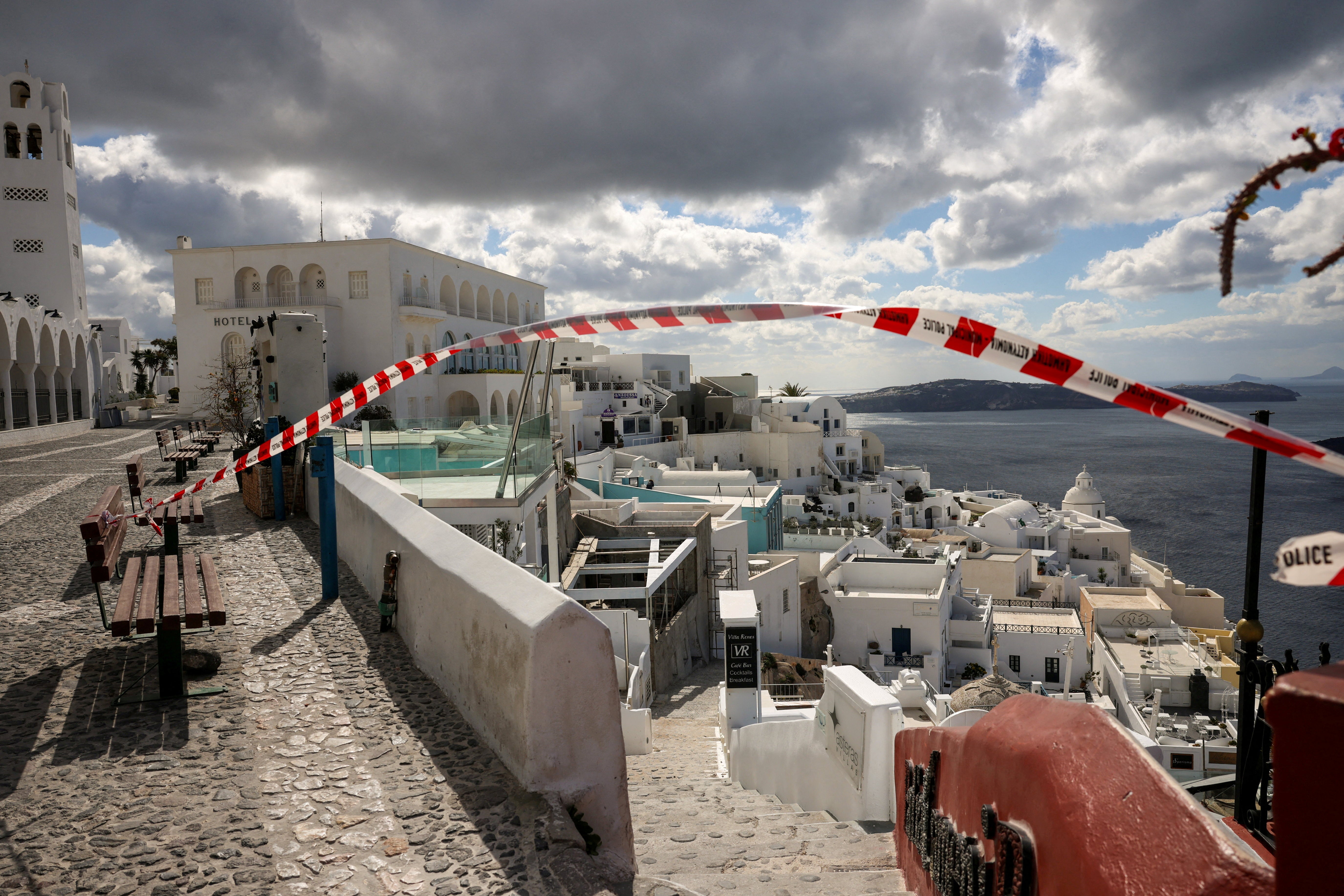 The island’s largest city of Fira is now deserted