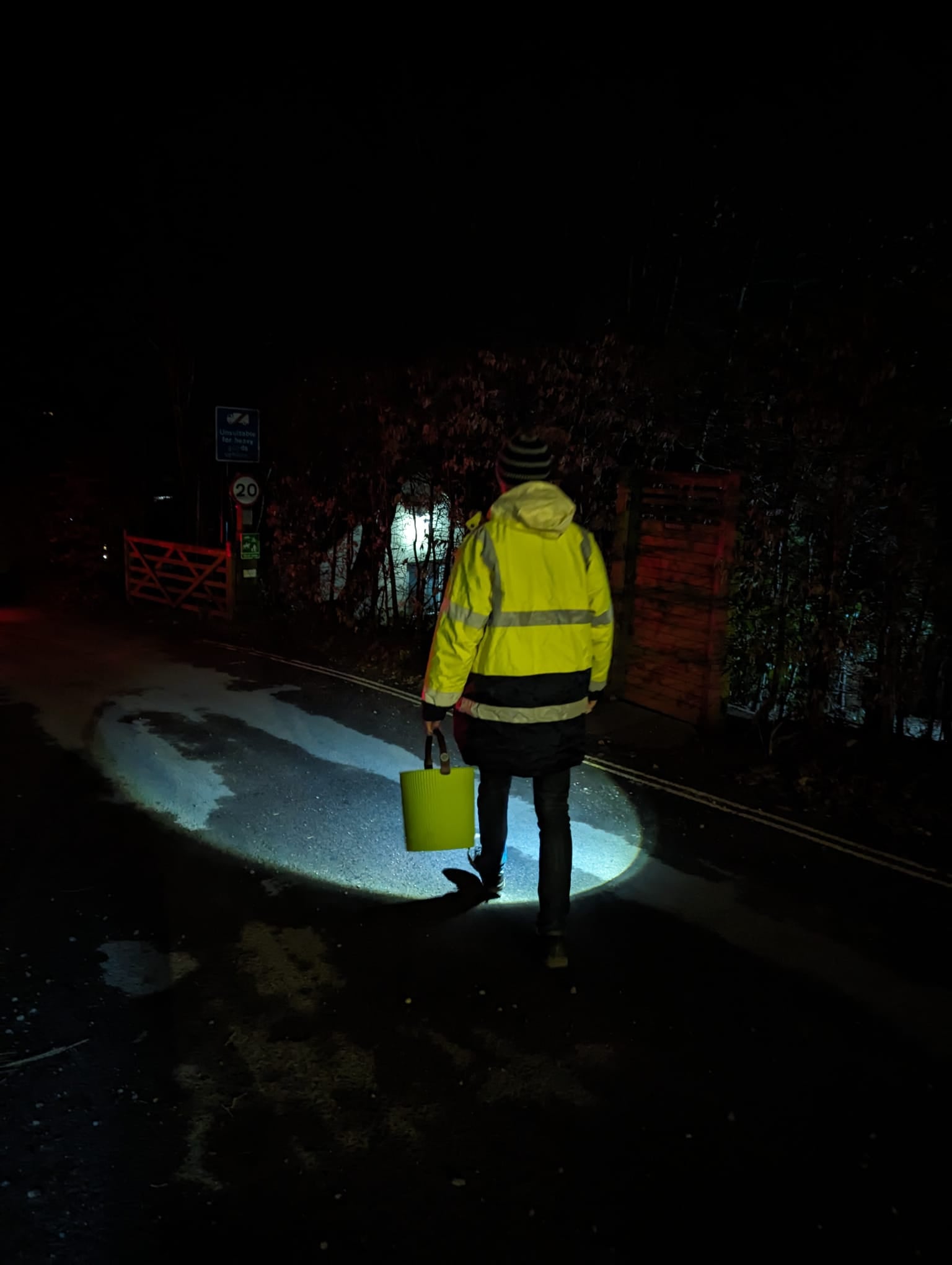 A volunteer during the 2024 toad patrol in Charlcombe, near Bath