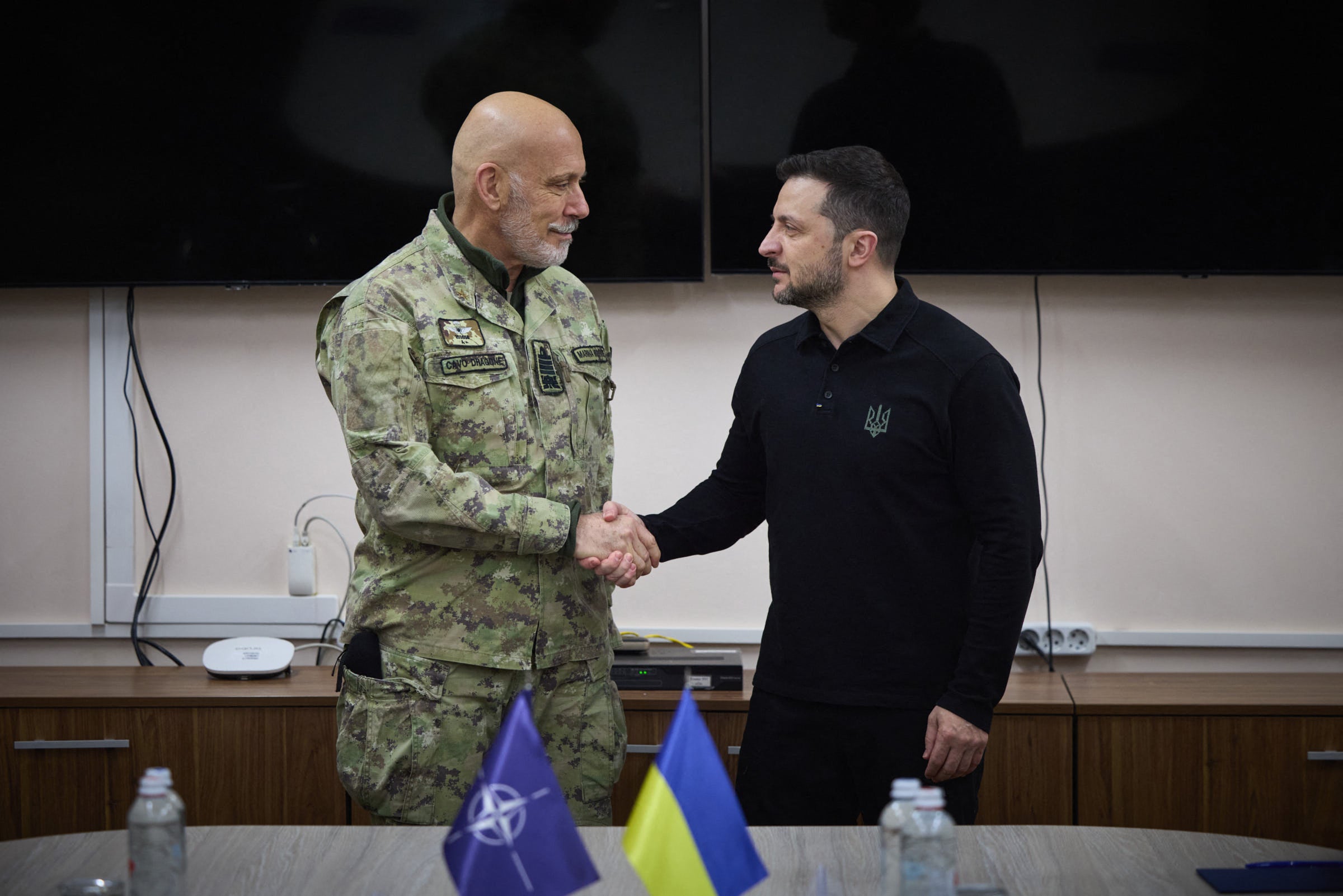 Volodymyr Zelensky meets the chair of the Nato Military Committee, Giuseppe Cavo Dragone