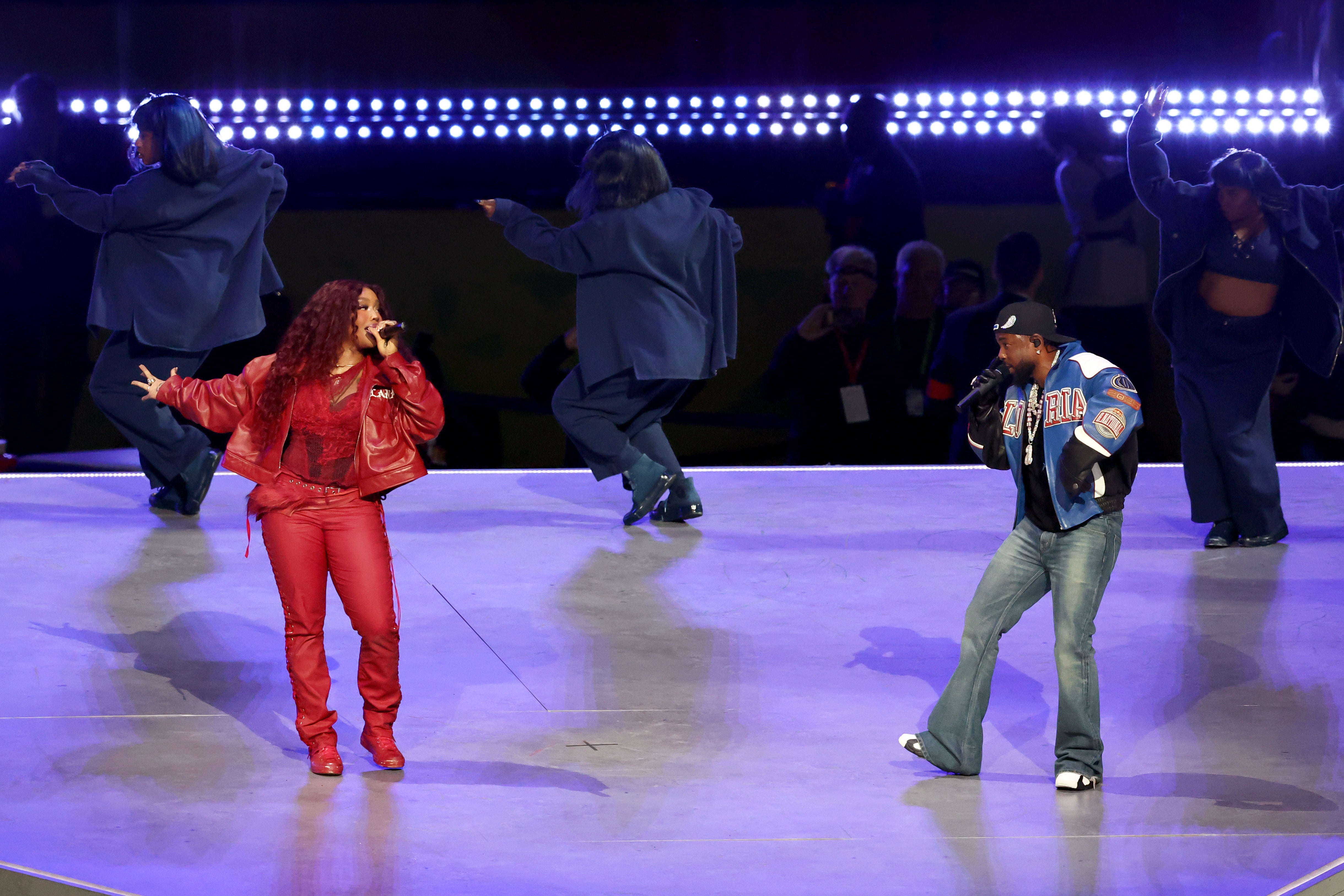 SZA joined Kendrick Lamar to perform two of their hits during the 2025 Super Bowl halftime