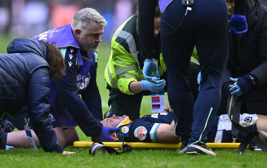 Graham was taken off the pitch on a buggy after a worrying head clash with Finn Russell