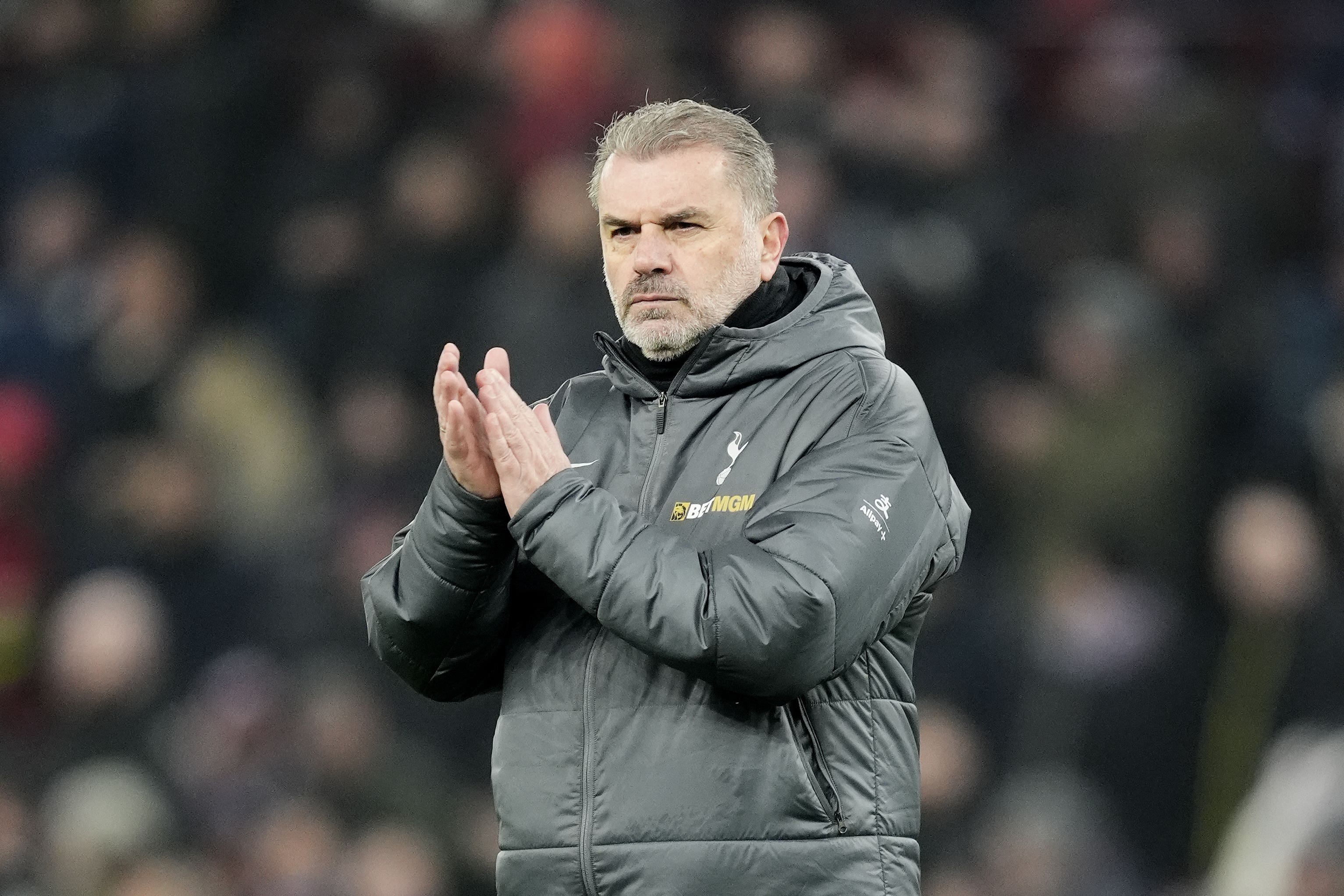 Ange Postecoglou applauds the Tottenham fans at Aston Villa (Nick Potts/PA)