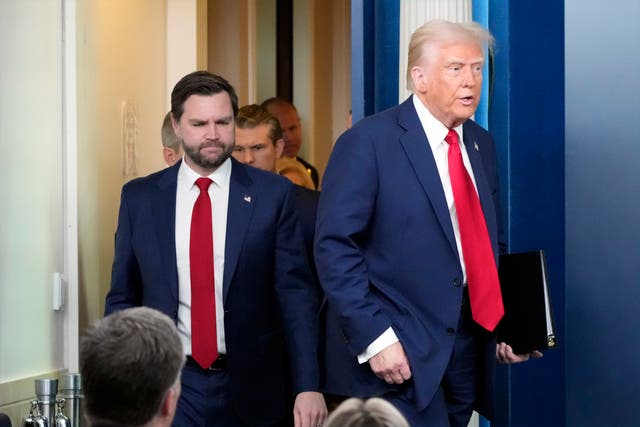 <p>Vice President JD Vance walks behind President Donald Trump. The president declined to endorse Vance for the 2028 presidency, claiming it's 'too early'</p>