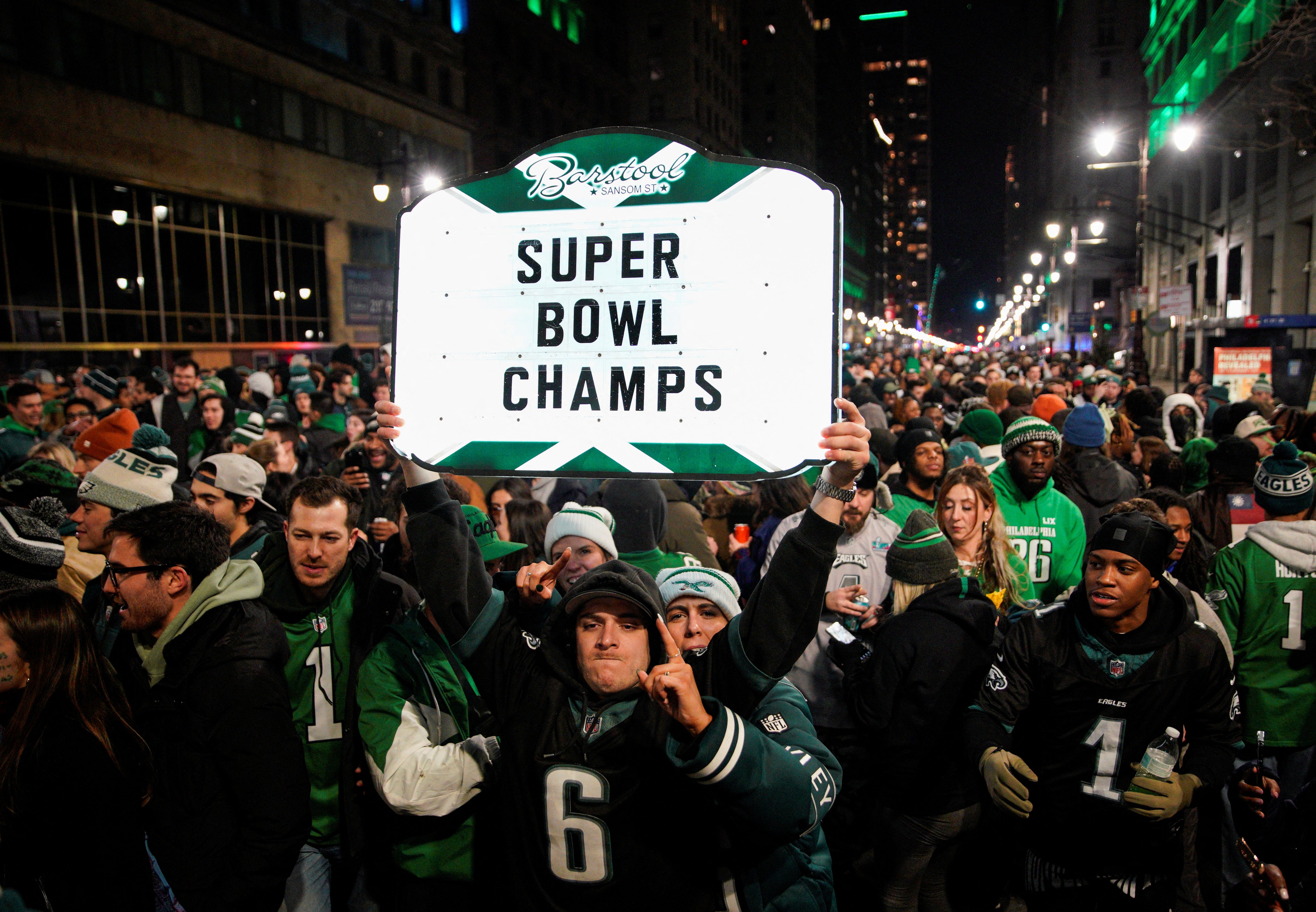 Thousands of Eagles fans flocked to downtown Philadelphia on Sunday
