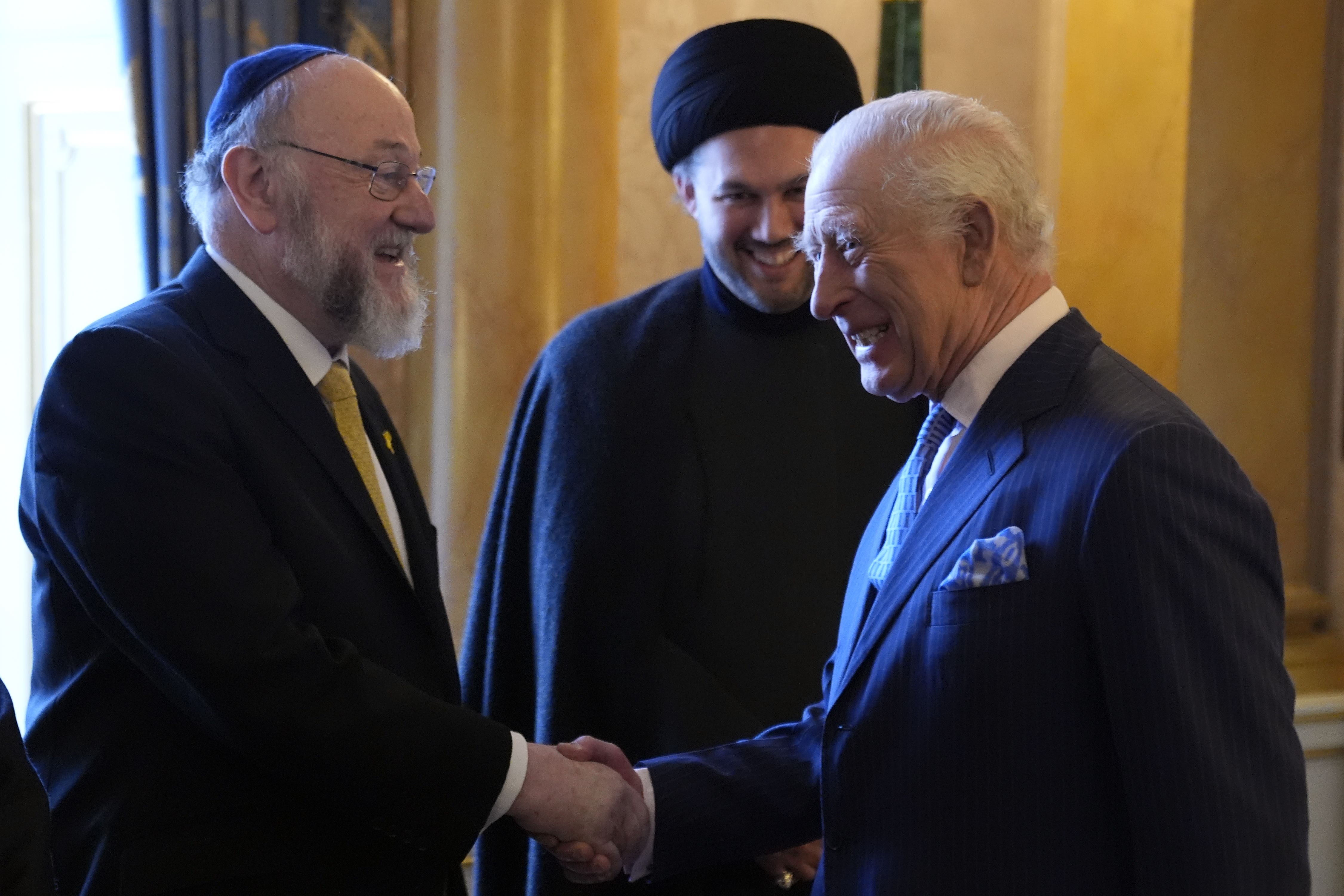 The King met Chief Imam Dr Sayed Razawi and Chief Rabbi Sir Ephraim Mirvis at Buckingham Palace (Andrew Matthews/PA)