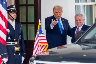 Trump meets King Abdullah outside the White House