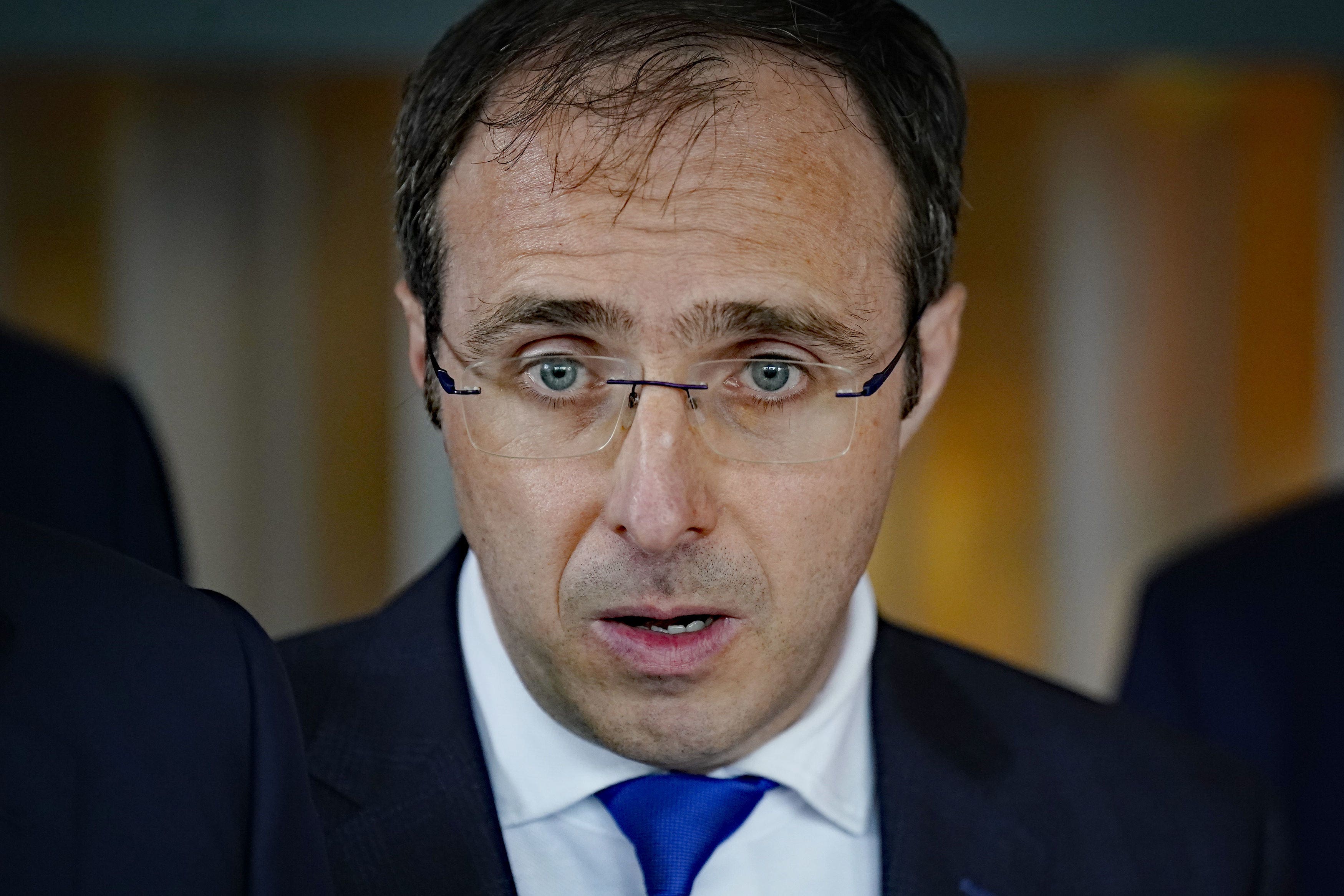 TD Robert Troy speaking to the media (Niall Carson/PA)