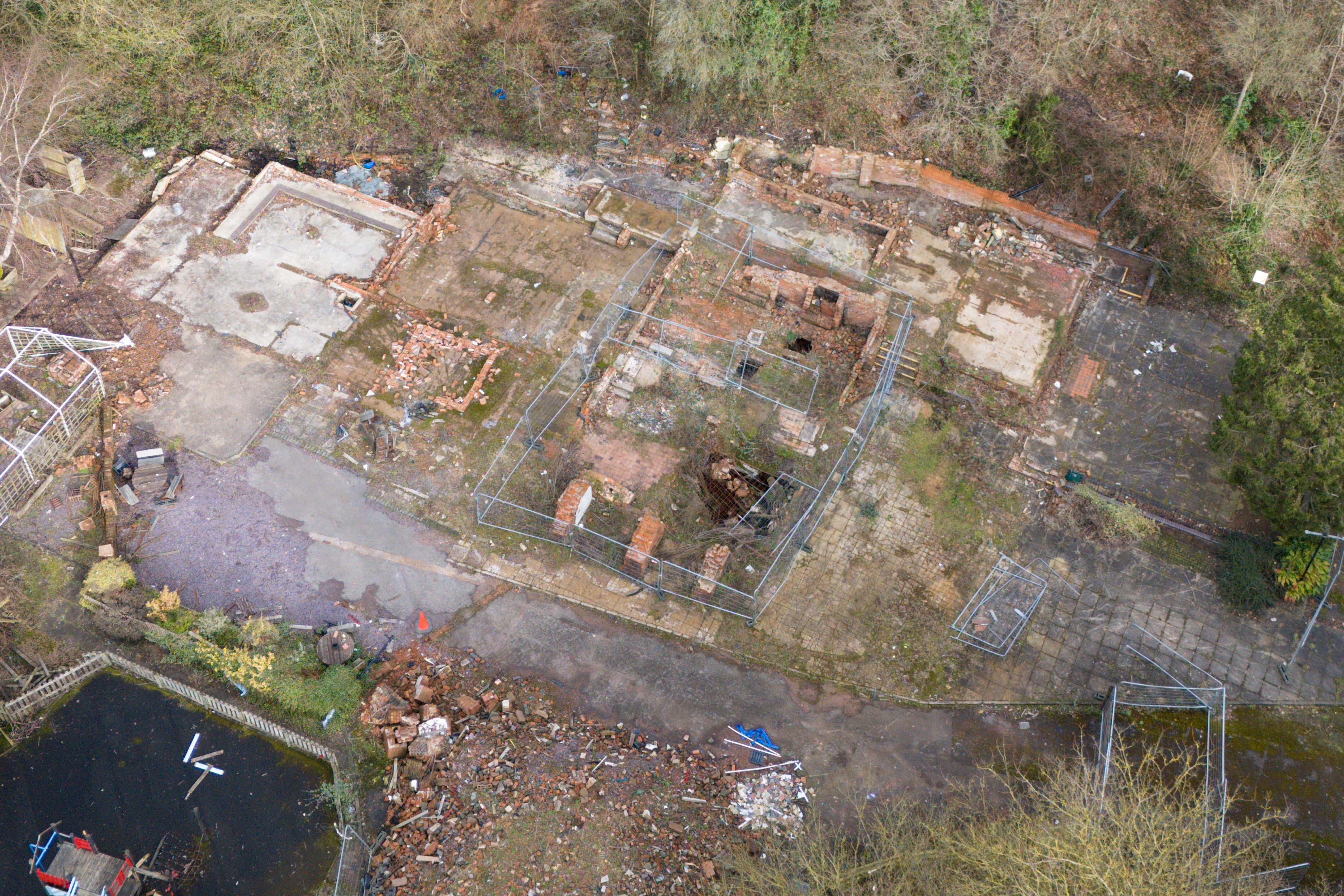 The remains of The Crooked House pub near Dudley, West Midlands (PA)
