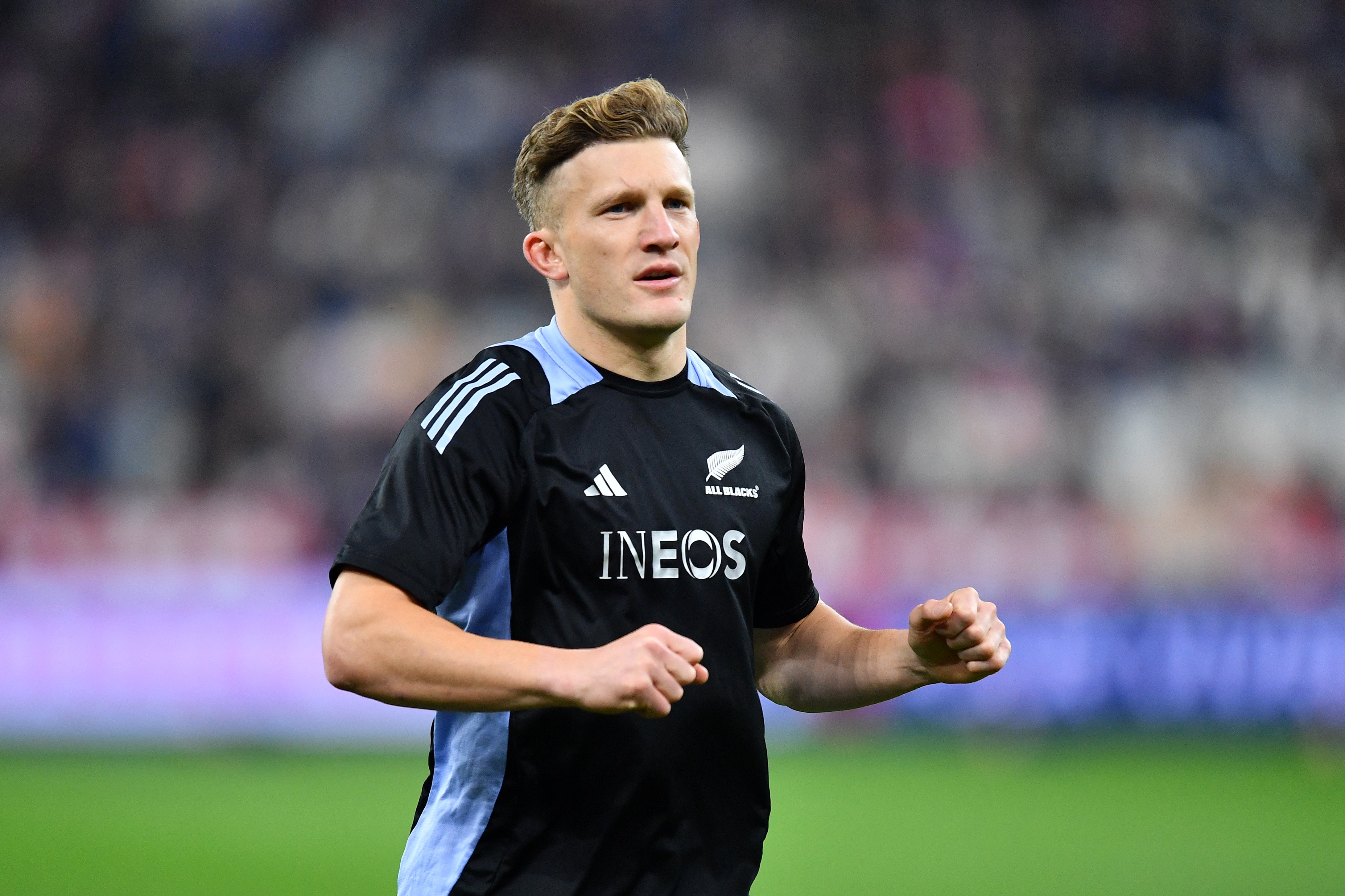 The All Blacks’ Damian McKenzie sporting New Zealand’s Ineos-branded training jersey in November