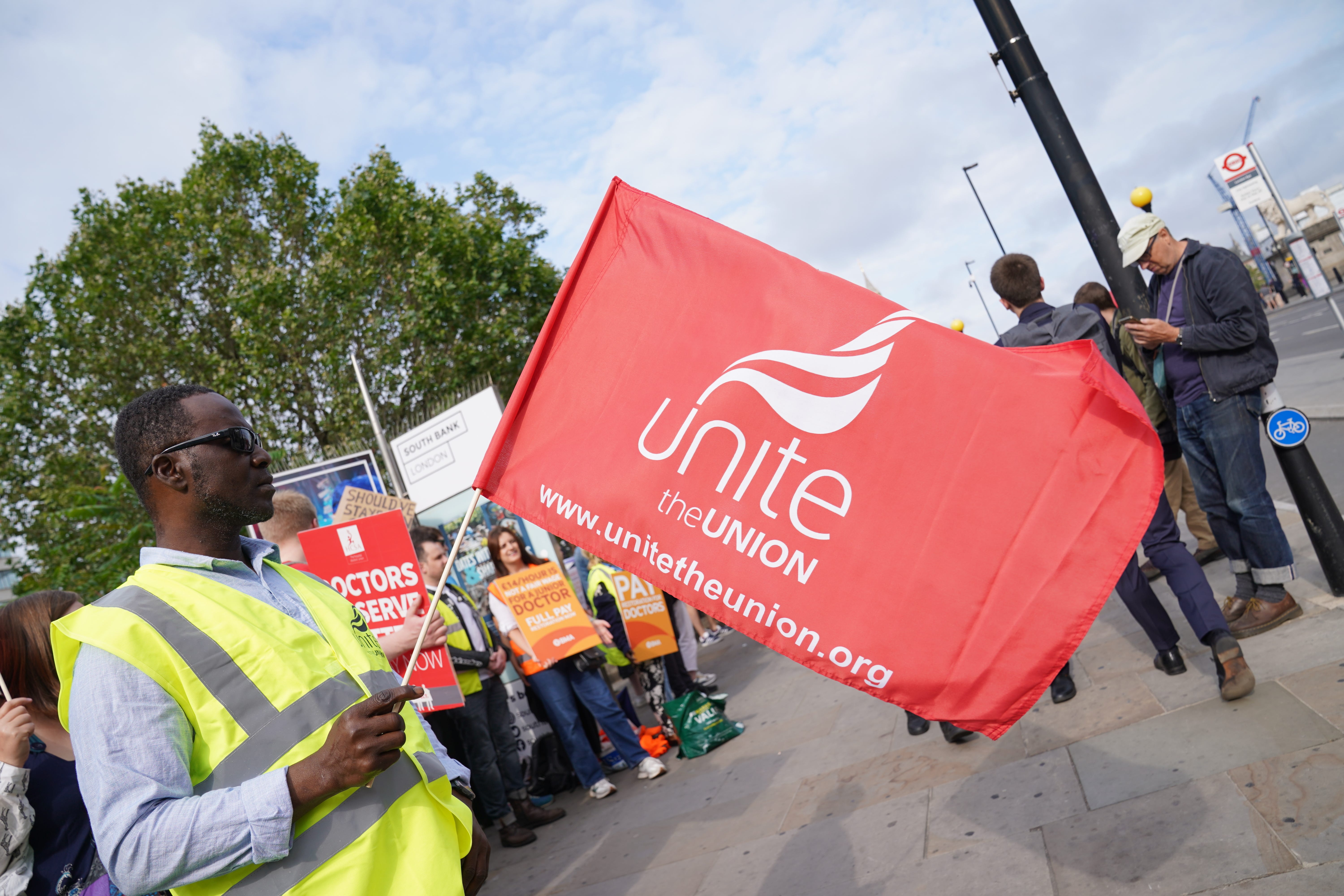 A previous Unite strike rally. (Lucy North/PA)