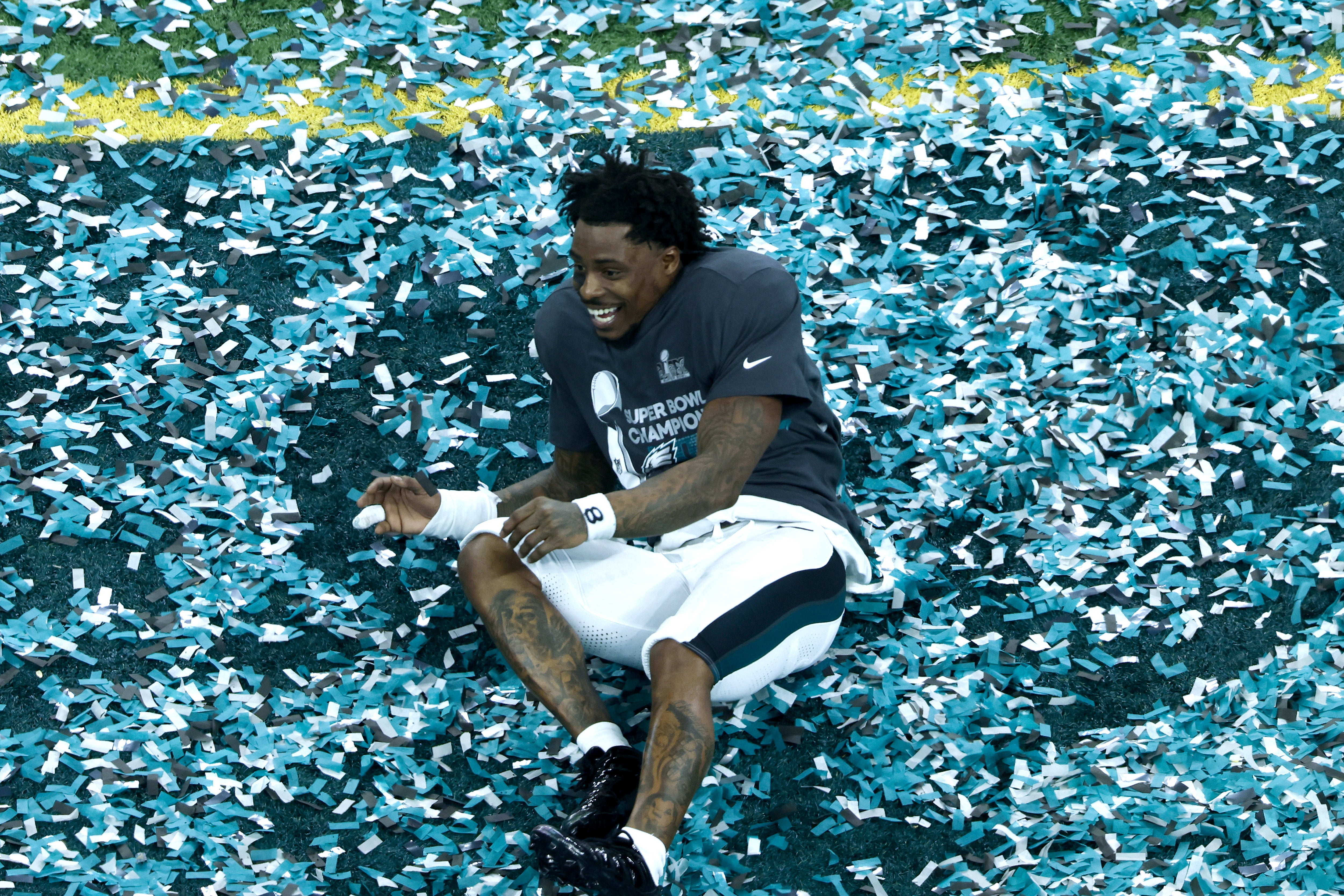 Philadelphia Eagles safety C.J. Gardner-Johnson reacts at the end of Super Bowl LIX
