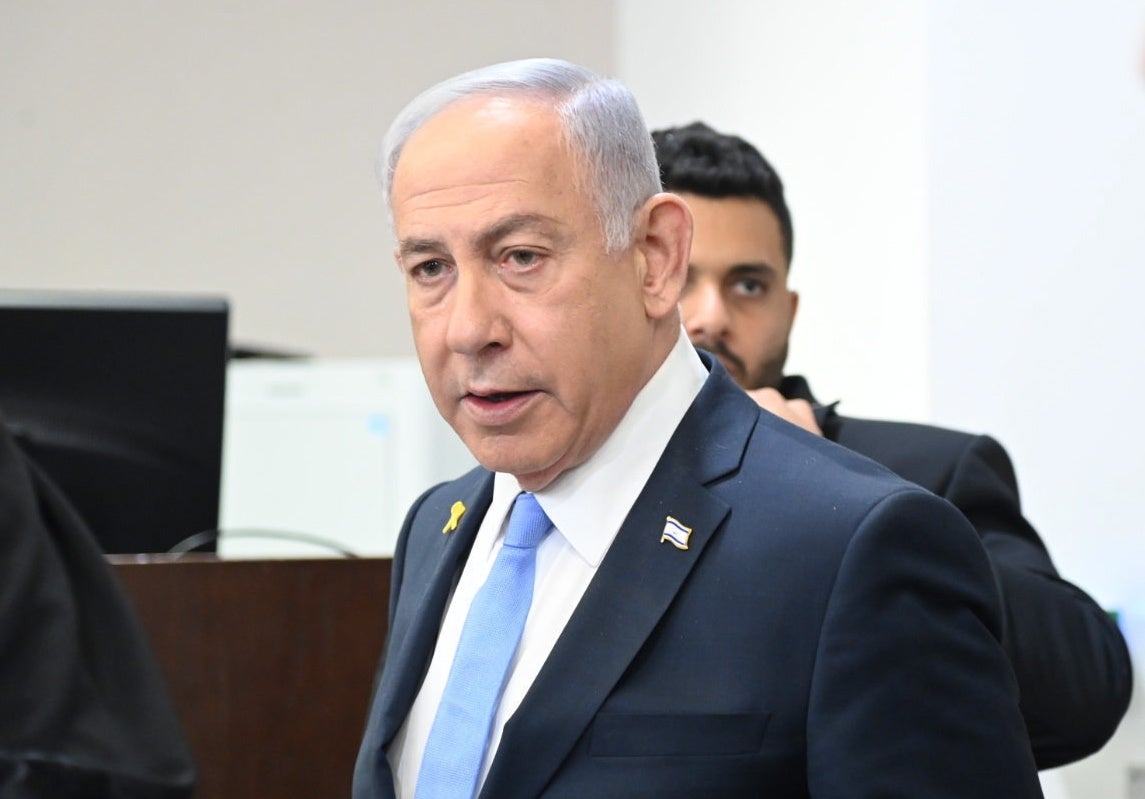 Benjamin Netanyahu attends his ongoing trial on corruption charges at the district court in Tel Aviv last month