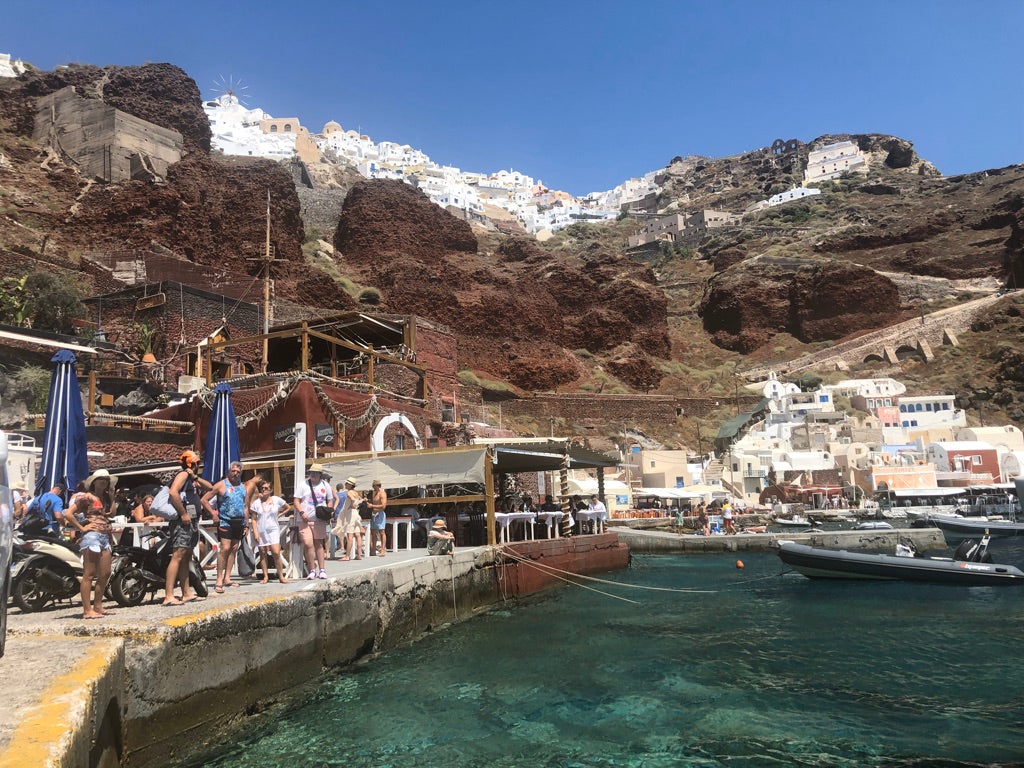 Danger zone? Summer tourists in Santorini, before the present sequence of earthquakes began
