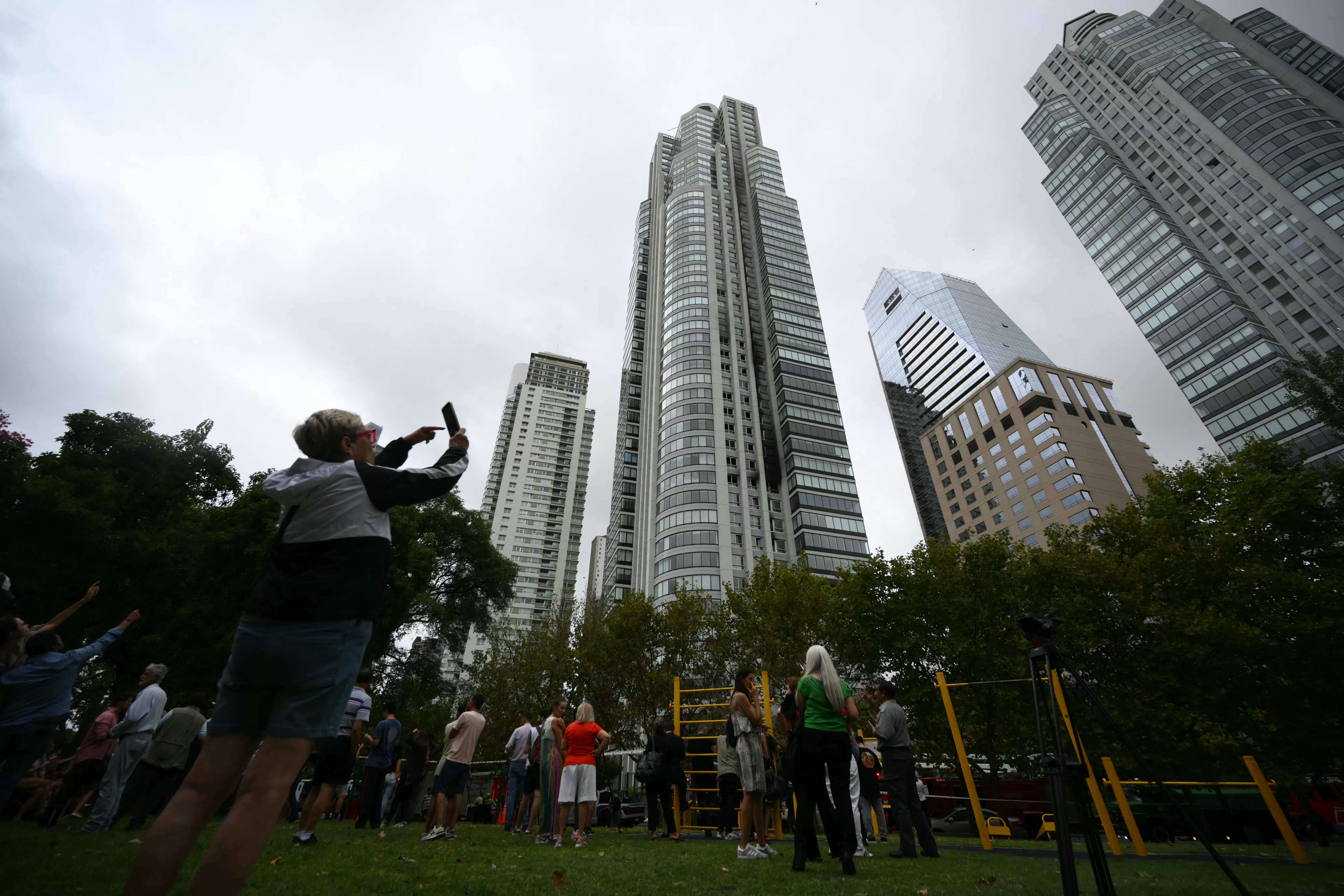 A view of the building after dozens of people were evacuated from the 50-story apartment building that caught fire at Puerto Madero in Buenos Aires