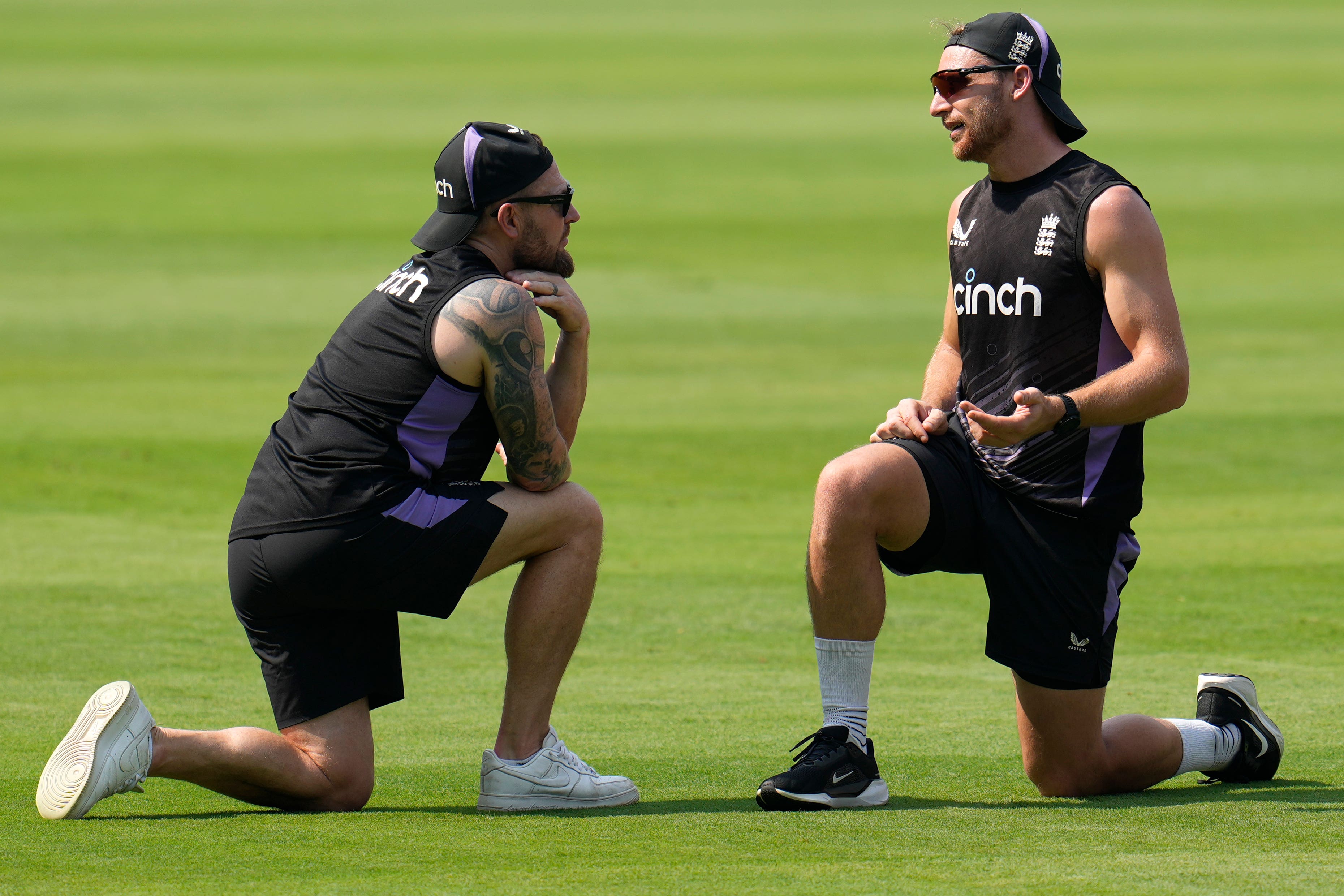 Brendon McCullum (left) has played down concern over England’s injury issues (AP Photo/Aijaz Rahi)