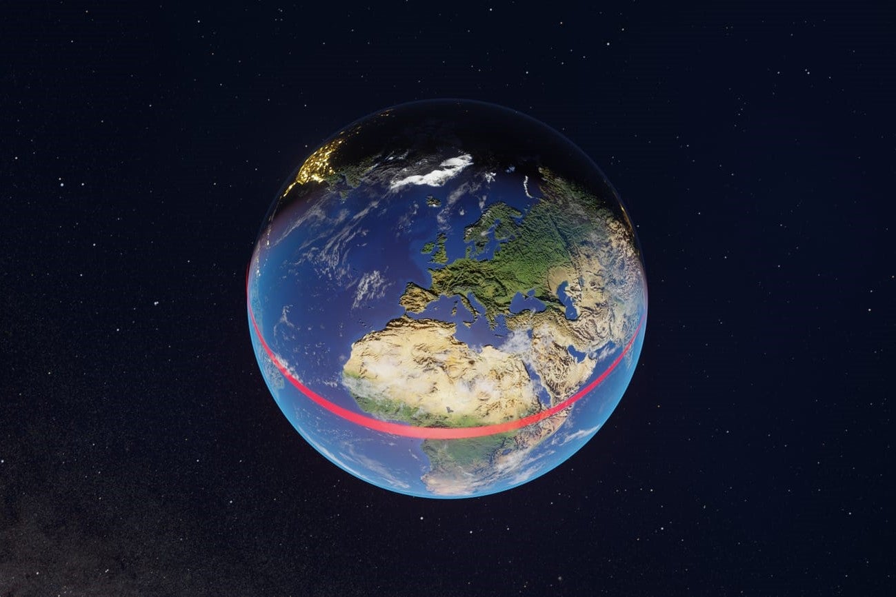 The trajectory of Asteroid 2024 YR4 passes from South America to Asia, crossing central Africa