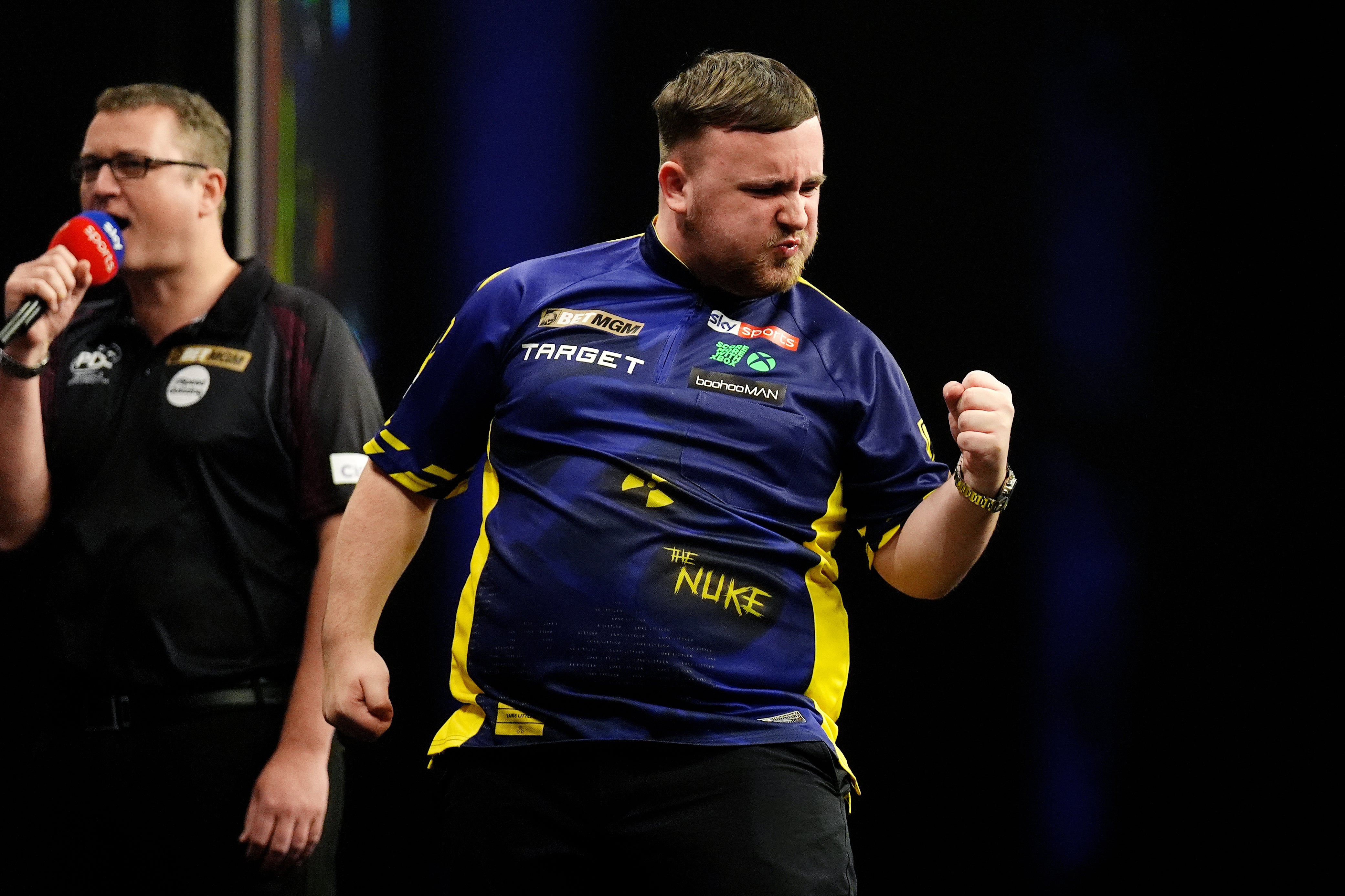 Luke Littler celebrates during the win over Luke Humphries (Andrew Milligan/PA)