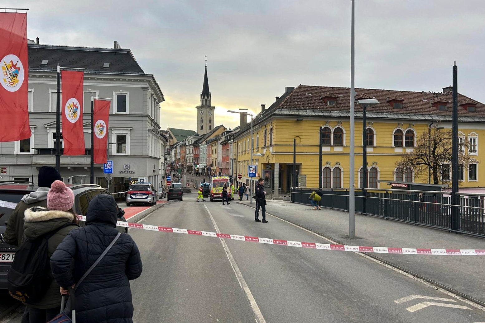 Police cordoned off an area in the city of Villach