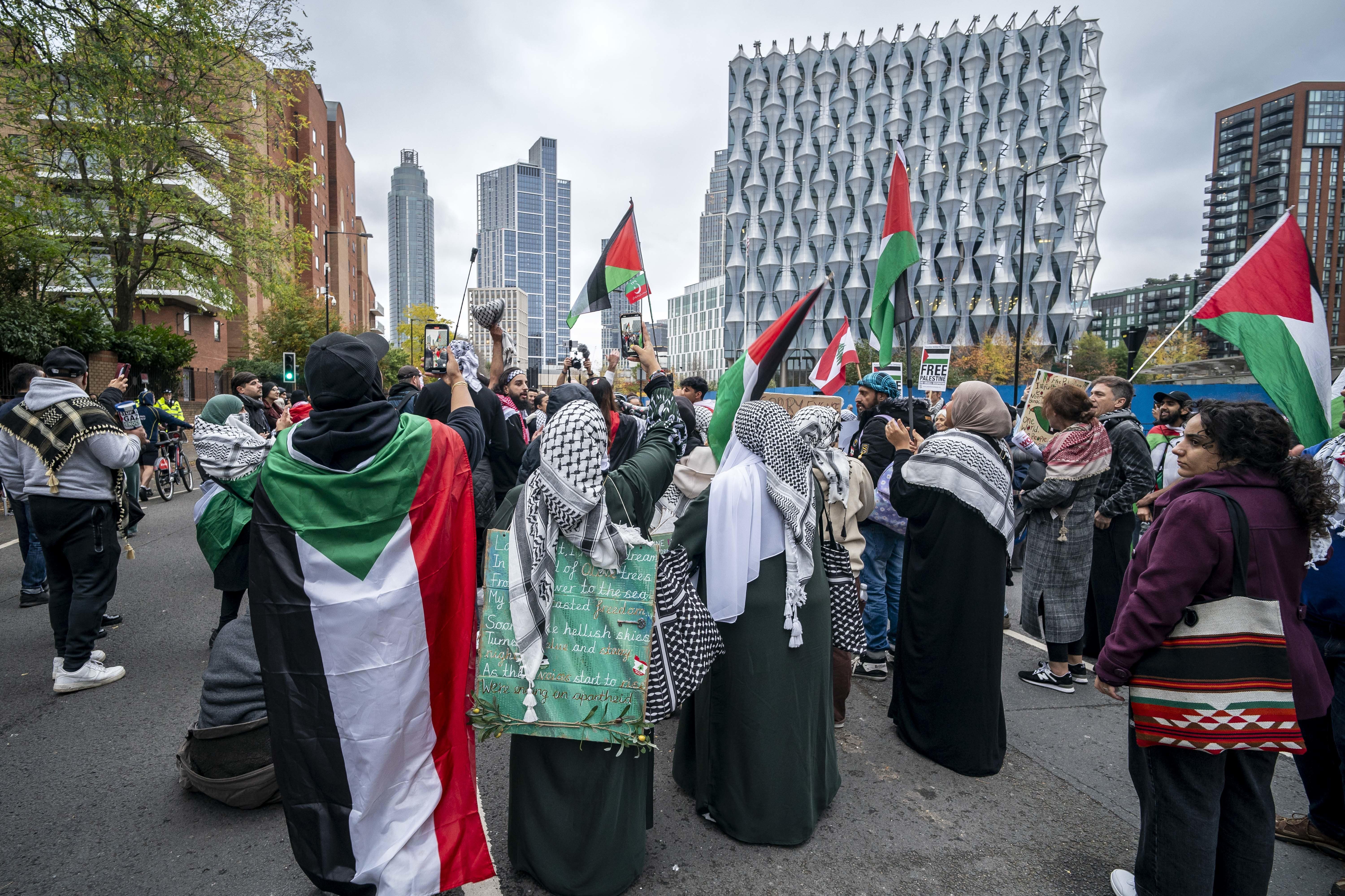 People take part in a Palestine Solidarity Campaign rally in central London (Jeff Moore/PA)