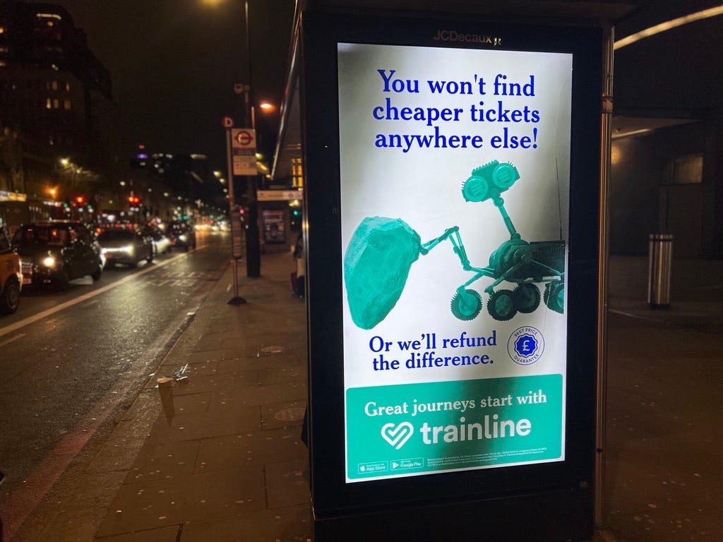 Bold claim: Trainline poster at King's Cross station in London