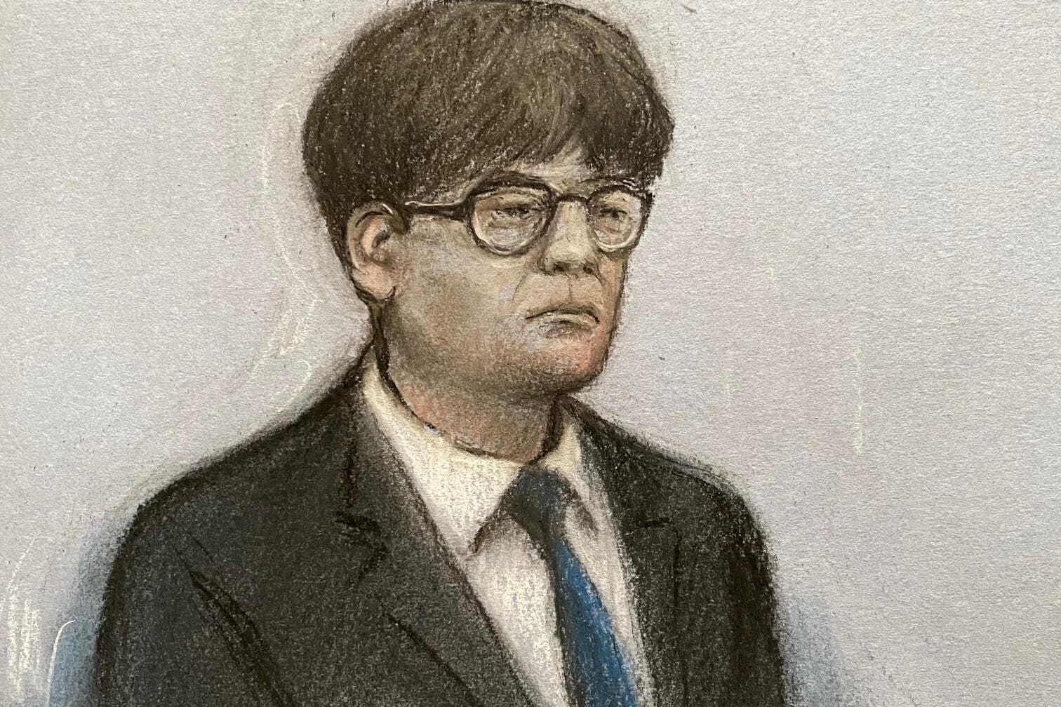 Court artist drawing by Elizabeth Cook of Zhenhao Zou appearing at Inner London Crown Court (Elizabeth Cook/PA)