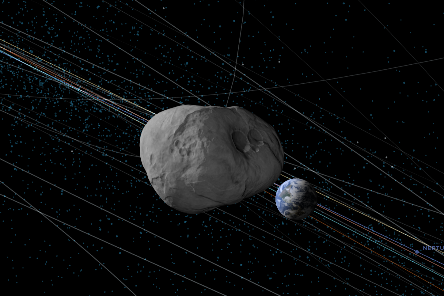 Asteroid 2024 YR4 in 2032 as visualised by NASA’s Eyes on Asteroids platform