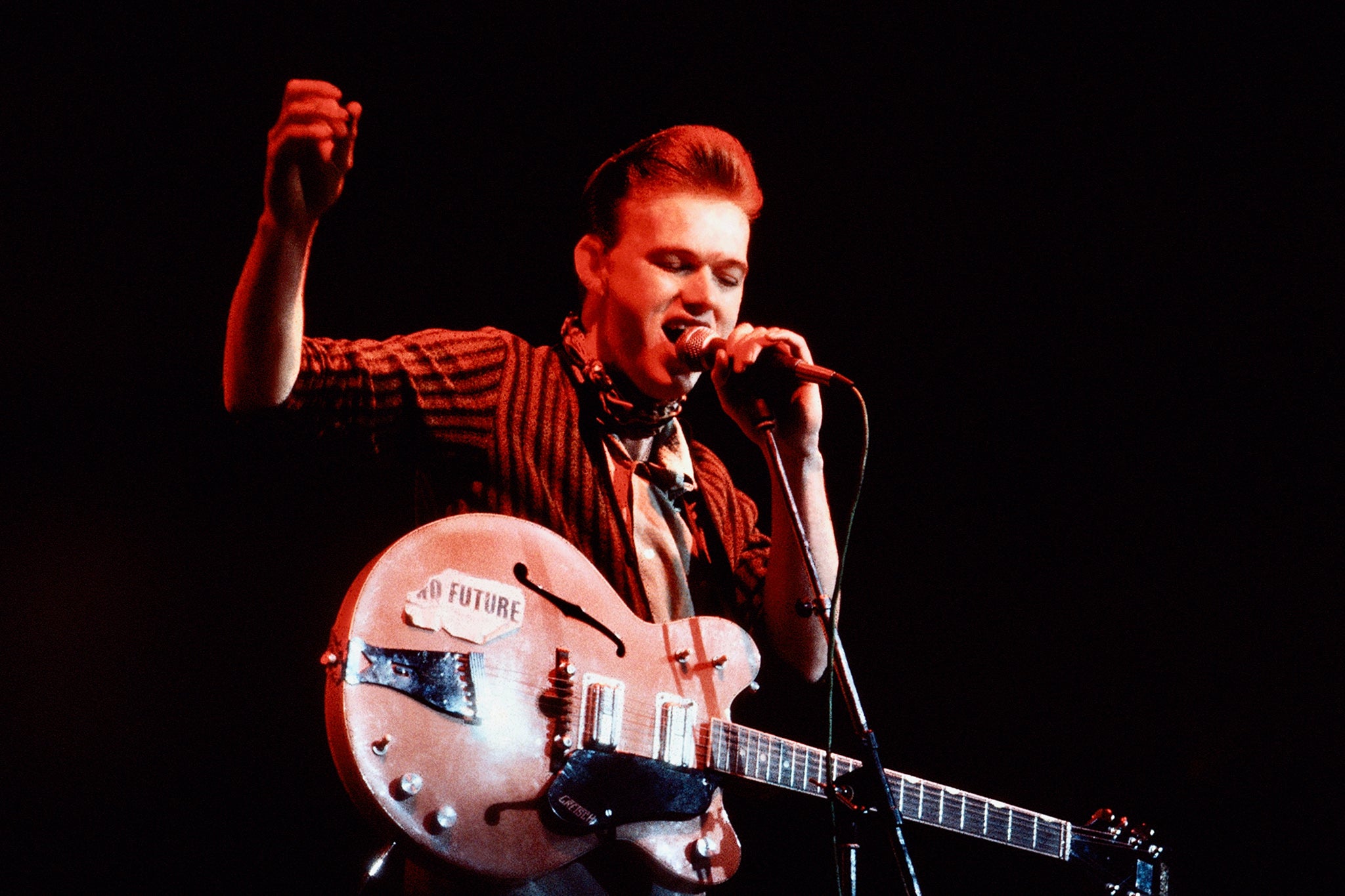 Onwards and upwards: a post-Orange Juice Collins plays a miners’ benefit concert in London’s Brixton Academy in 1985