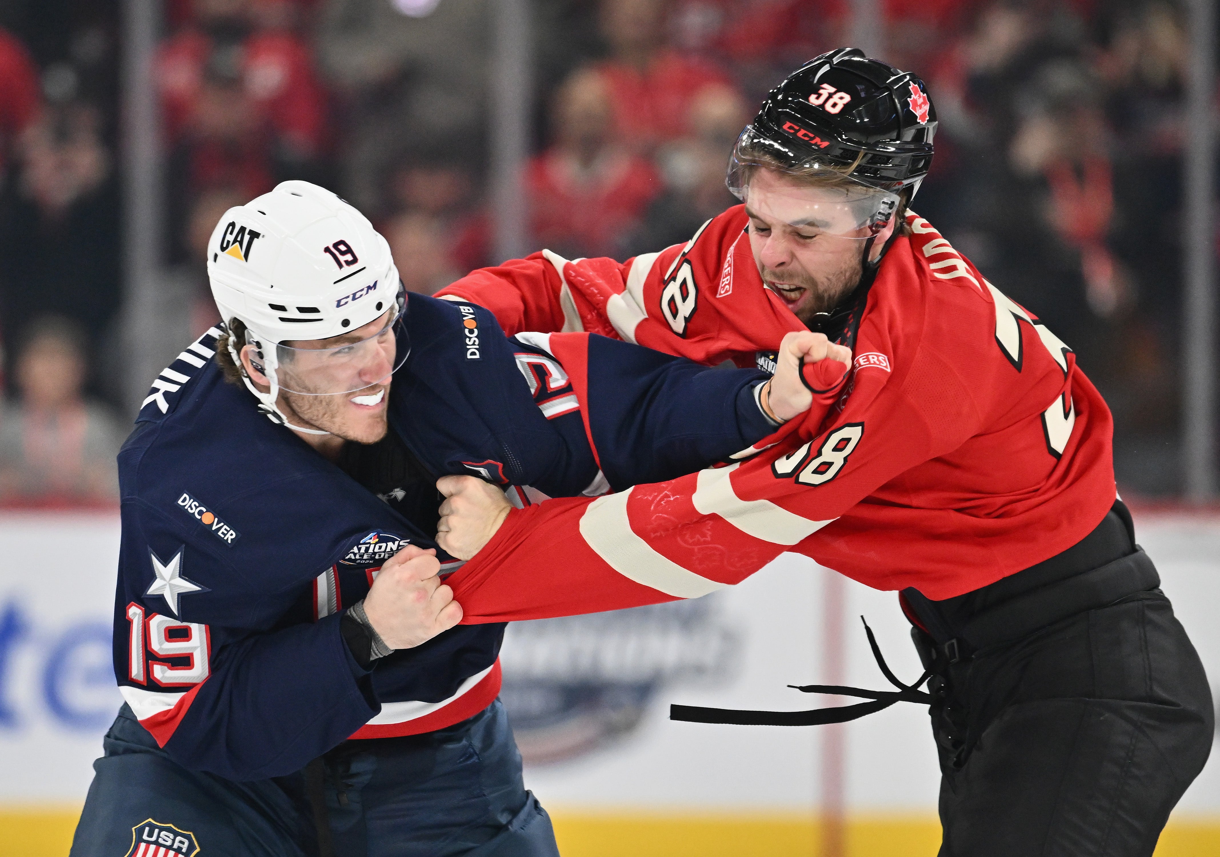 The US vs Canada 4 Nations ice hockey clash saw three fights erupt in first nine seconds of play