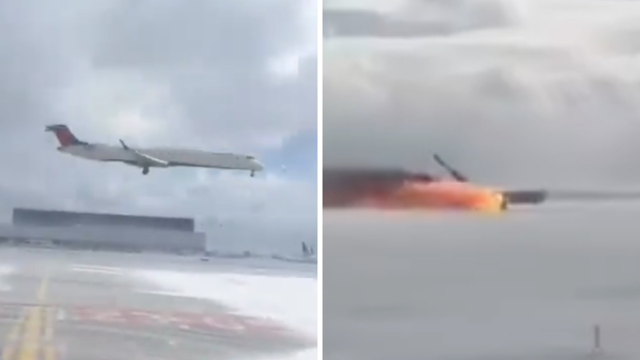 Watch: Moment Delta flight flips over and bursts into flames while landing at Toronto airport