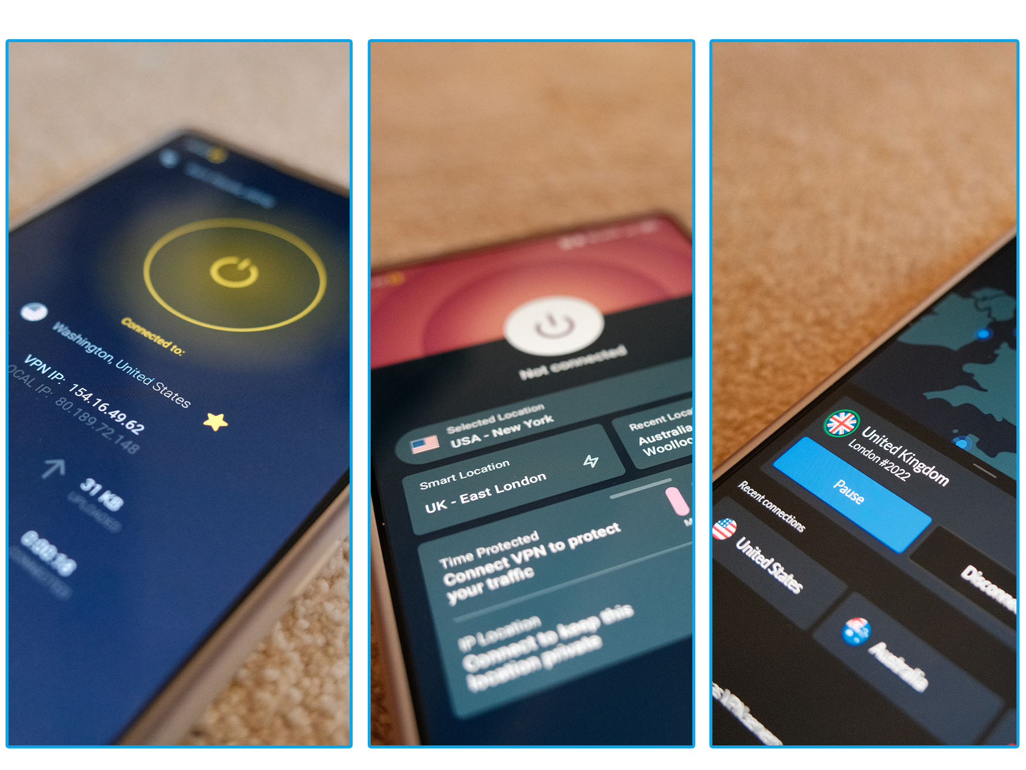Some of the VPN apps in action