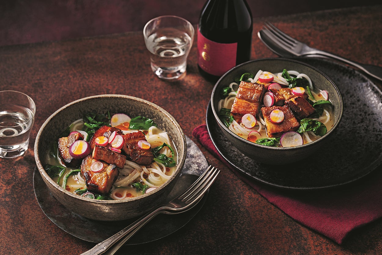 Slow-braised in honeyed milk, crisped under the grill – this pork belly is all about bold flavours and melt-in-your-mouth texture