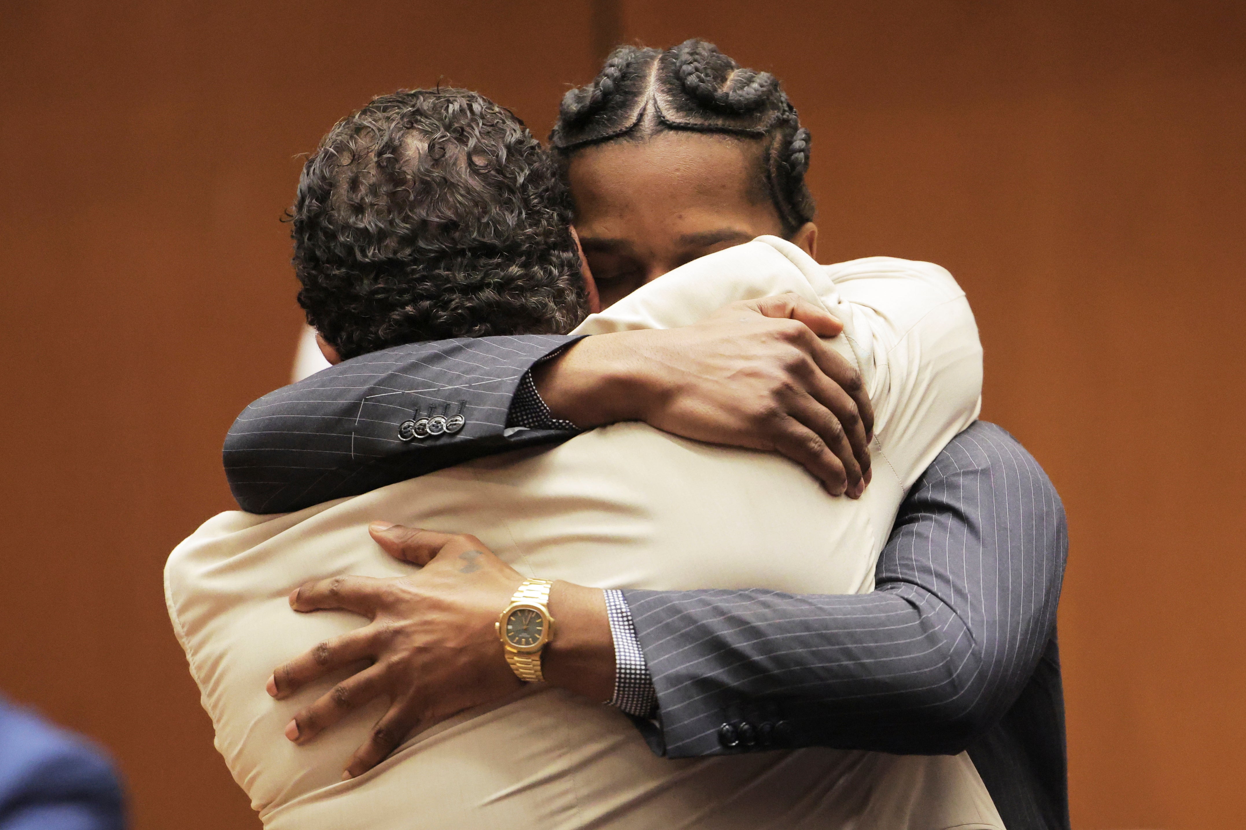 A$AP Rocky hugs attorney Joe Tacopina after the verdict was delivered