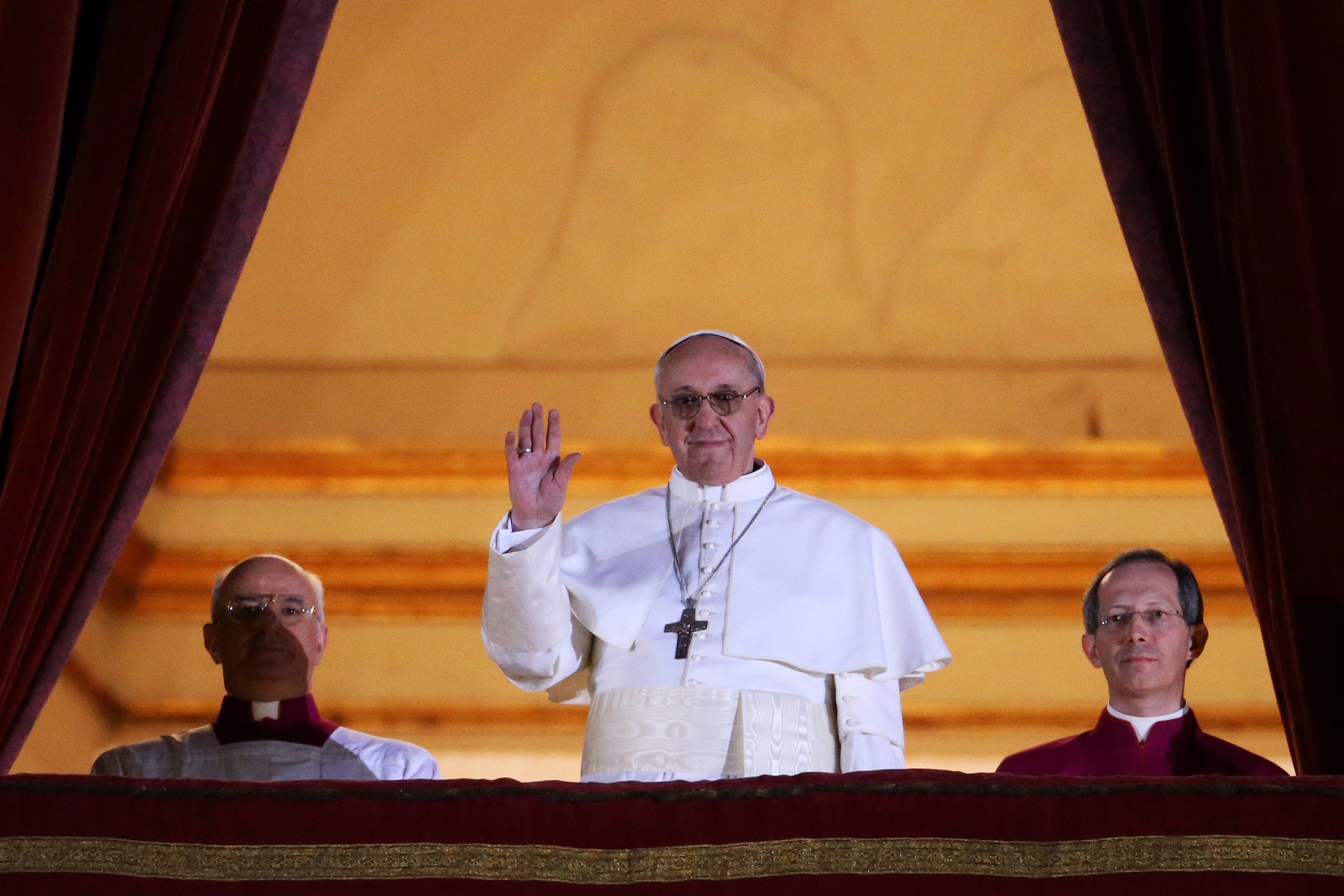 Pope Francis on the balcony of St Peter’s Basilica shortly after his election